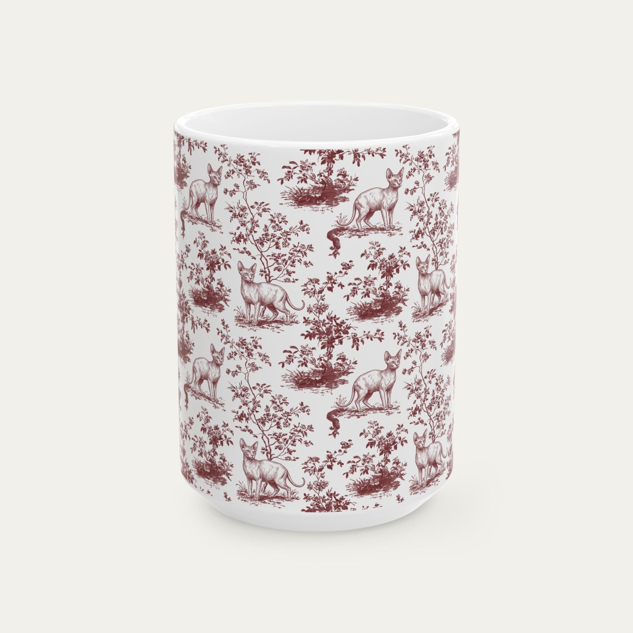 Sphynx Cat Burgundy Toile Mug