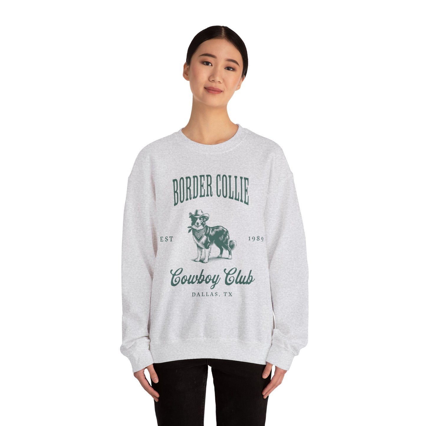 border collie Cowboy Club Sweatshirt - ash with green design