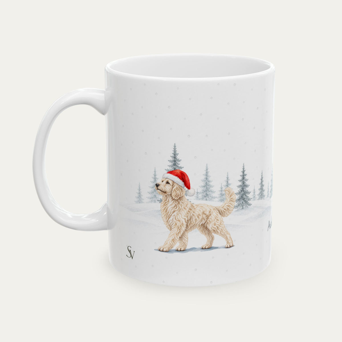 Custom Goldendoodle Cream  Christmas Santa Hat Mug