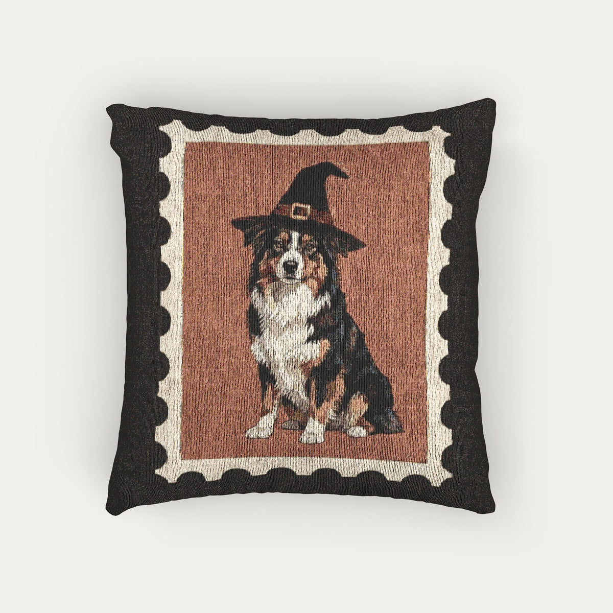 Australian shepherd tri color Halloween Woven Pillow