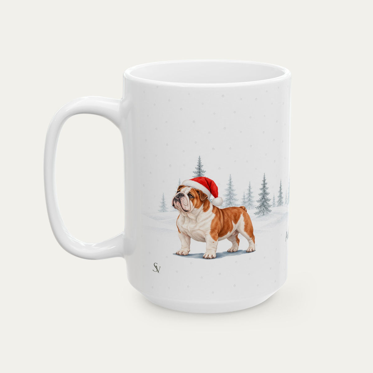 Custom English Bulldog Red and White Christmas Santa Hat Mug