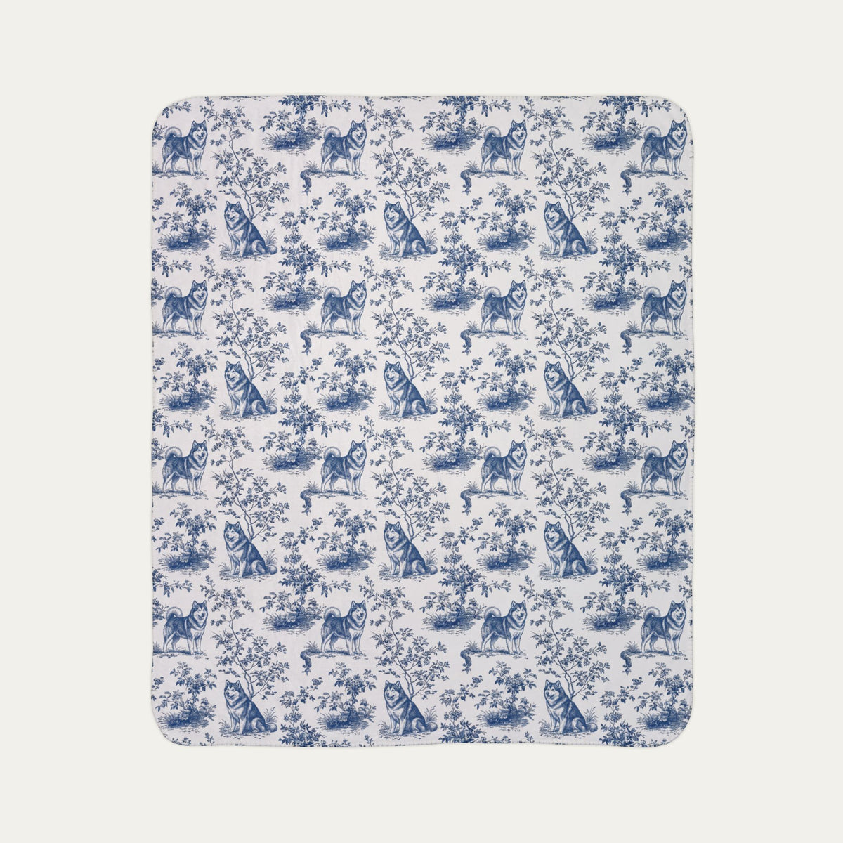 Alaskan Malamute Toile De Jouy Fleece Blanket