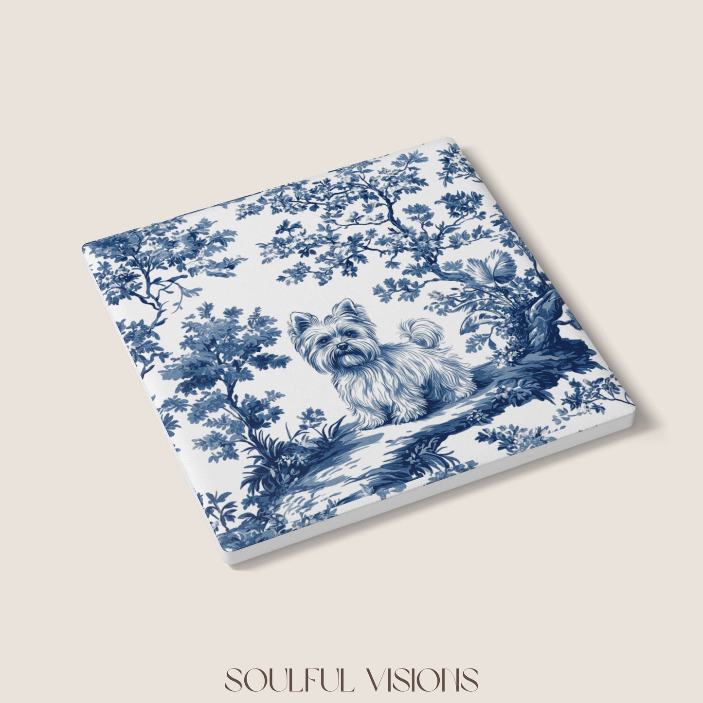 Yorkshire terrier Ceramic Coaster French Toile