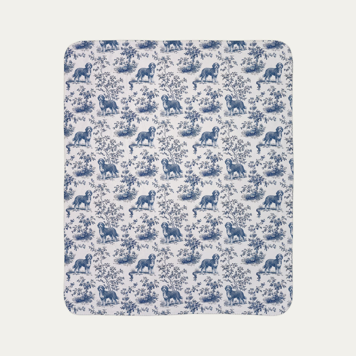 Bernedoodle Toile De Jouy Fleece Blanket
