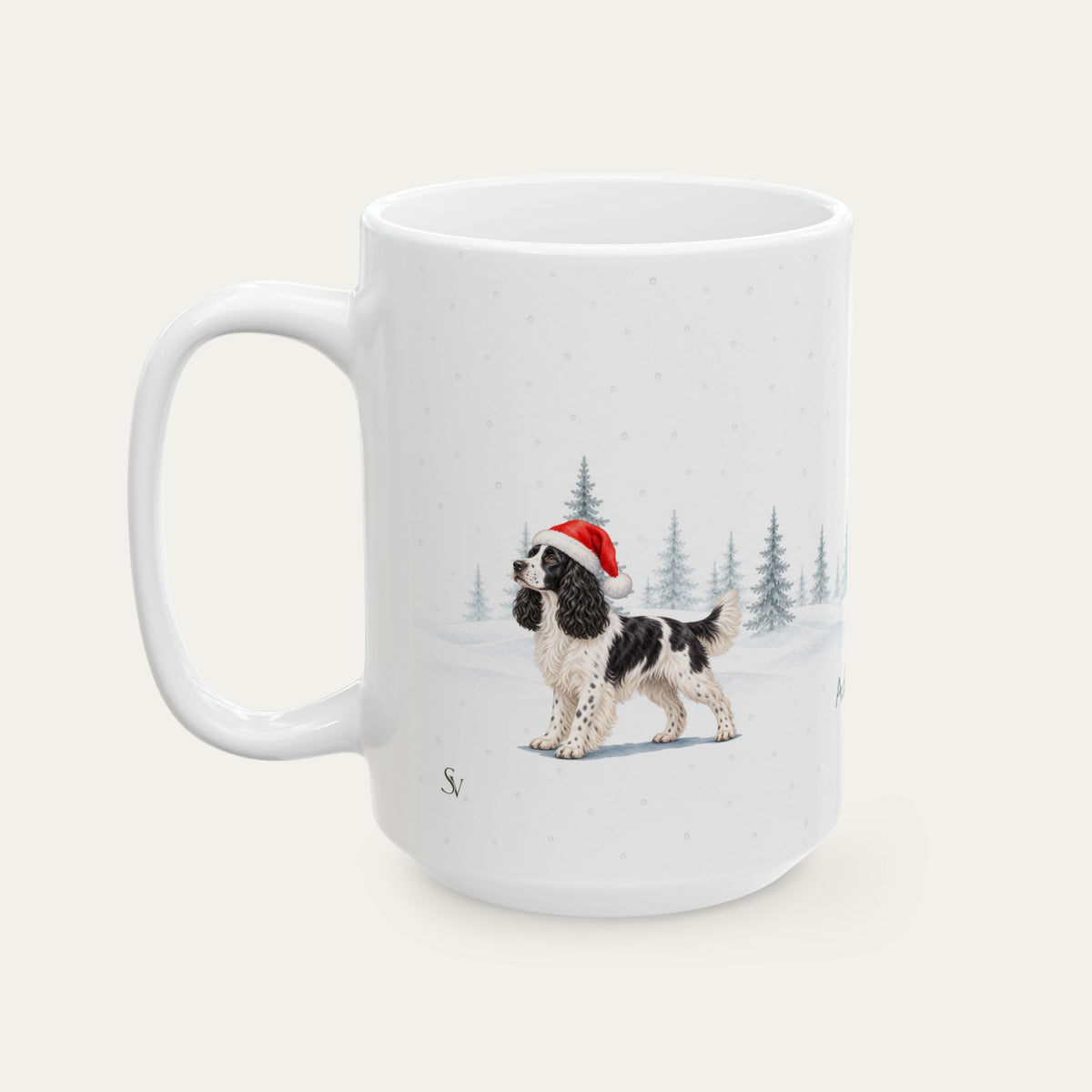 Custom English Springer Spaniel Black and White Christmas Santa Hat Mug