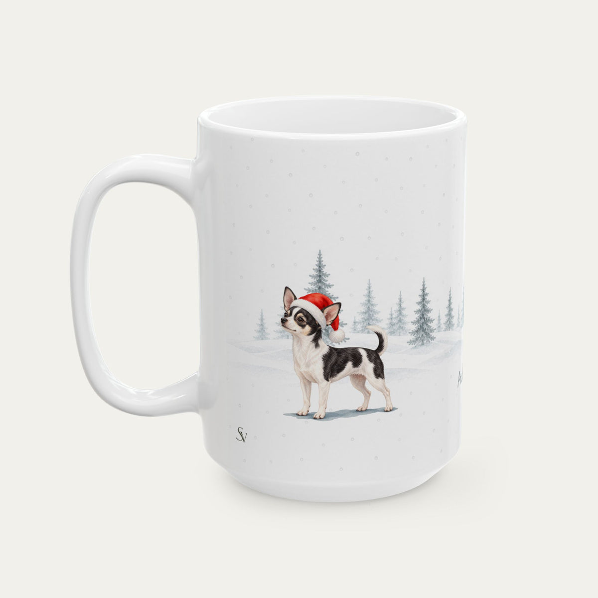 Custom Chihuahua Black and White  Christmas Santa Hat Mug