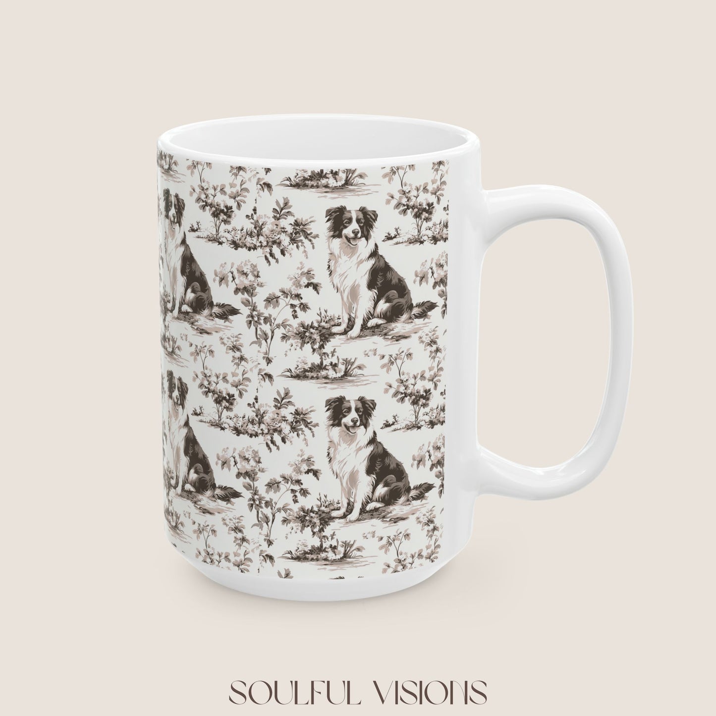 Border Collie Toile de Jouy Mug