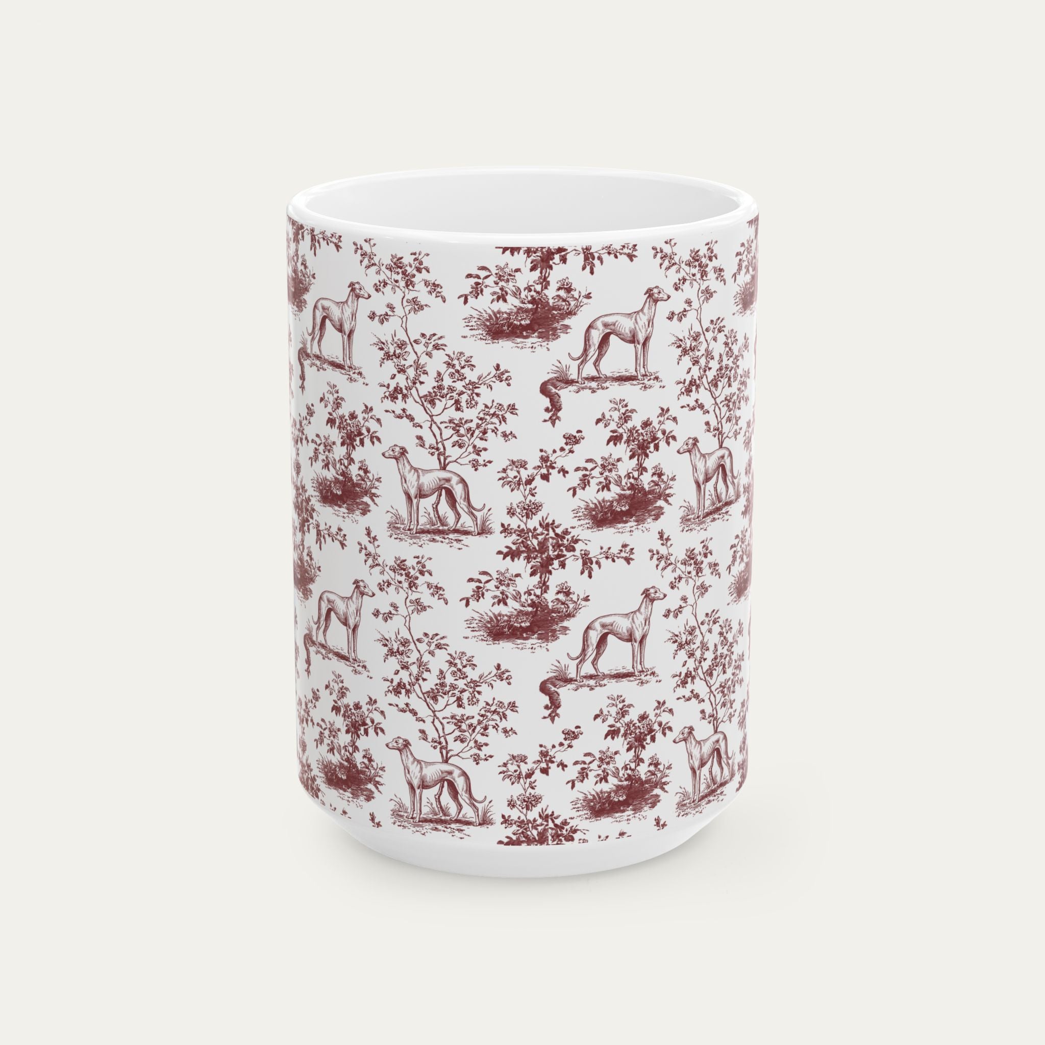 Whippet Burgundy Toile Mug