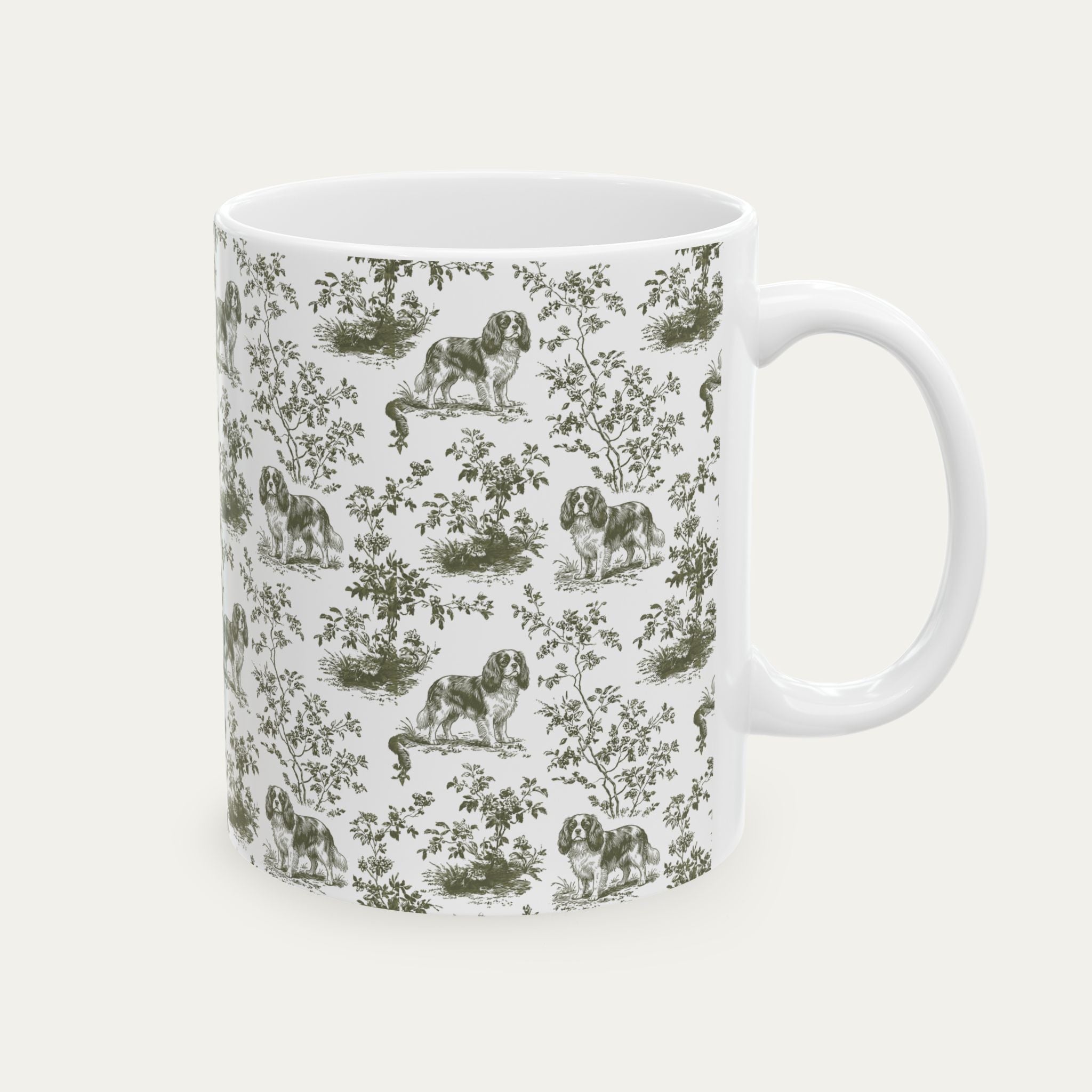 Cavalier Spaniel Sage Green Toile Mug