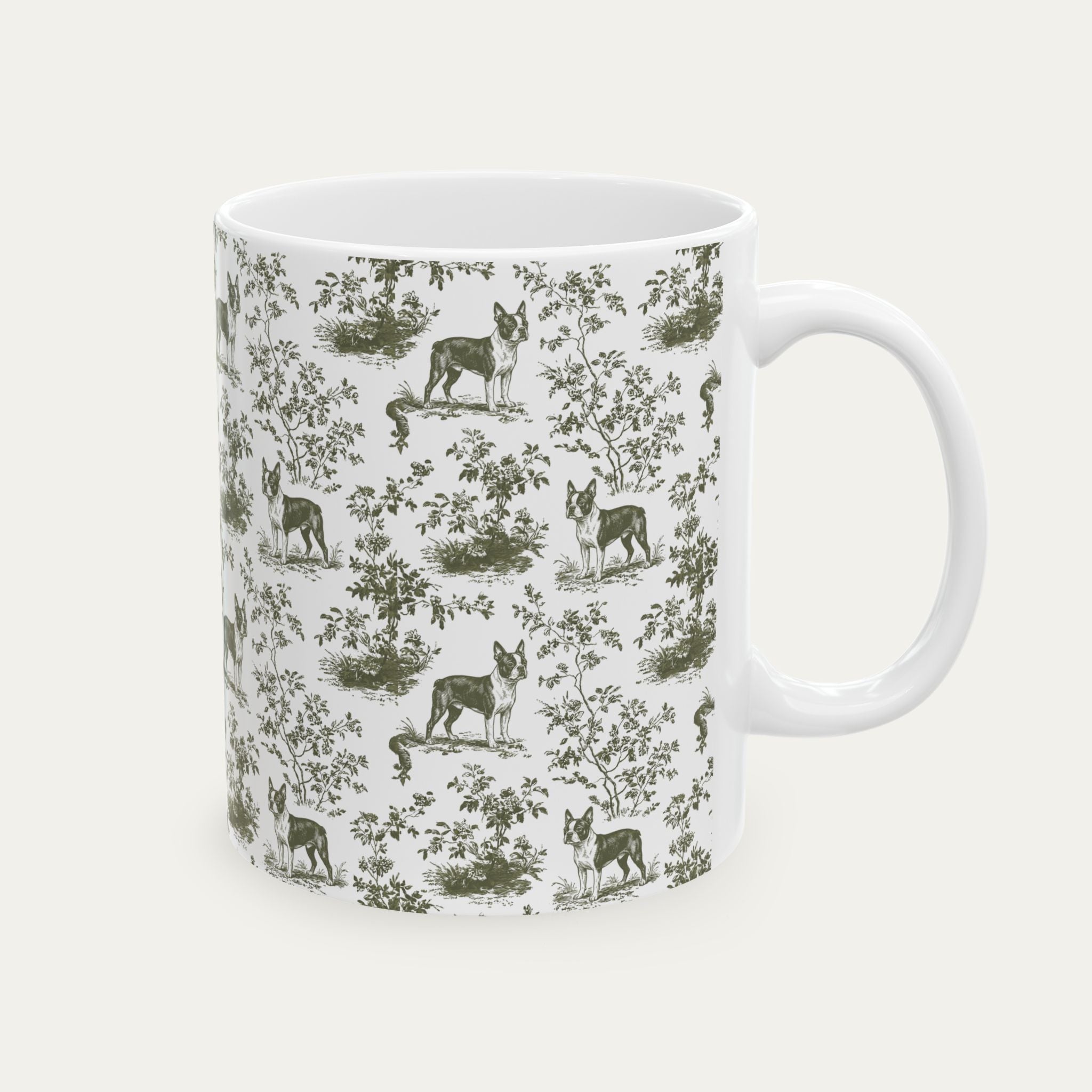 Boston Terrier Sage Green Toile Mug