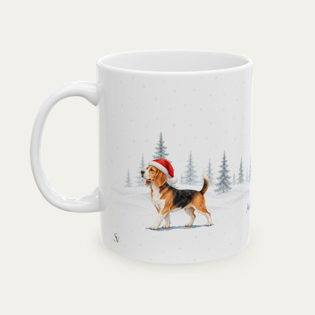 Custom Beagle Tri Color Chistmas Santa Hat Mug