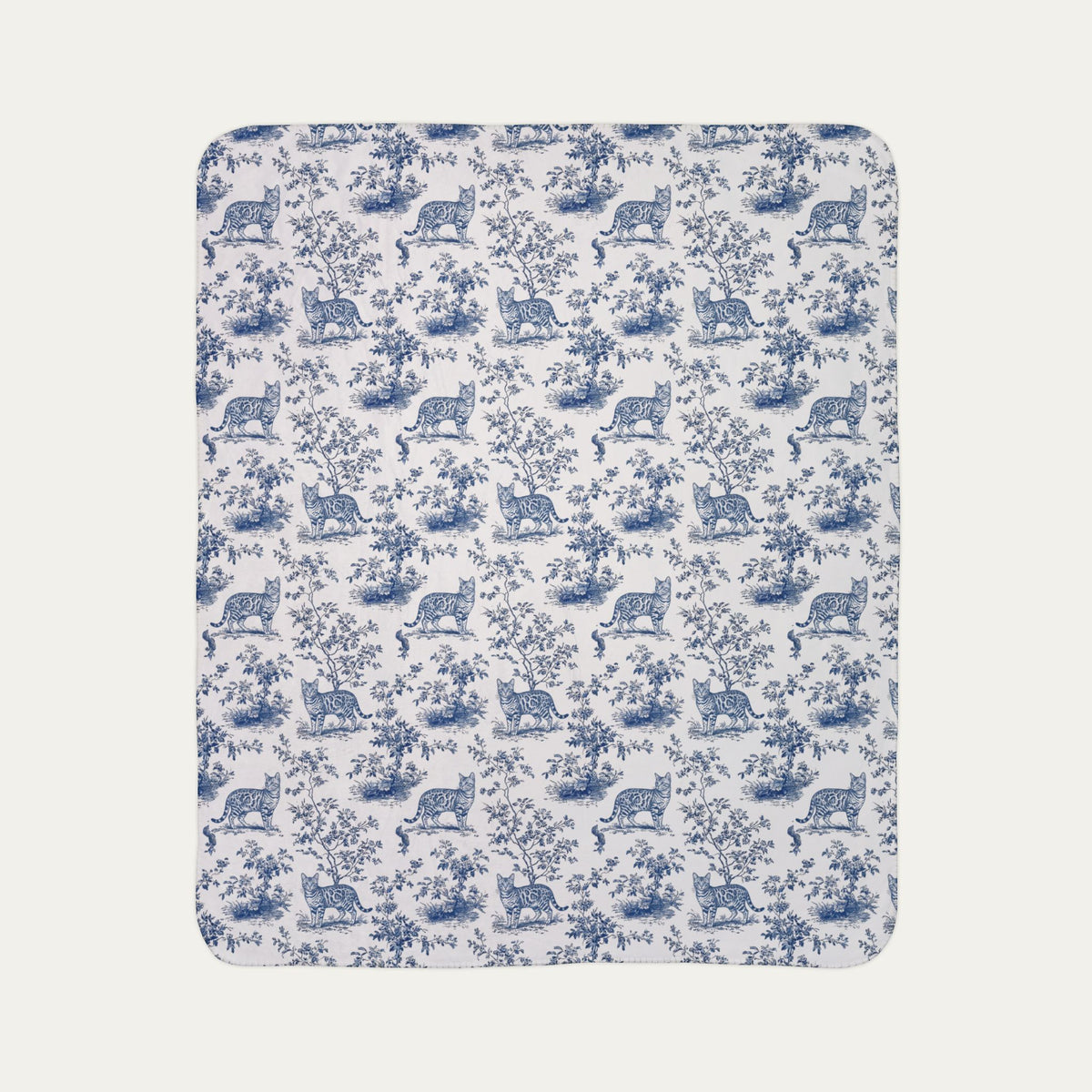 Bengal Cat Toile De Jouy Fleece Blanket