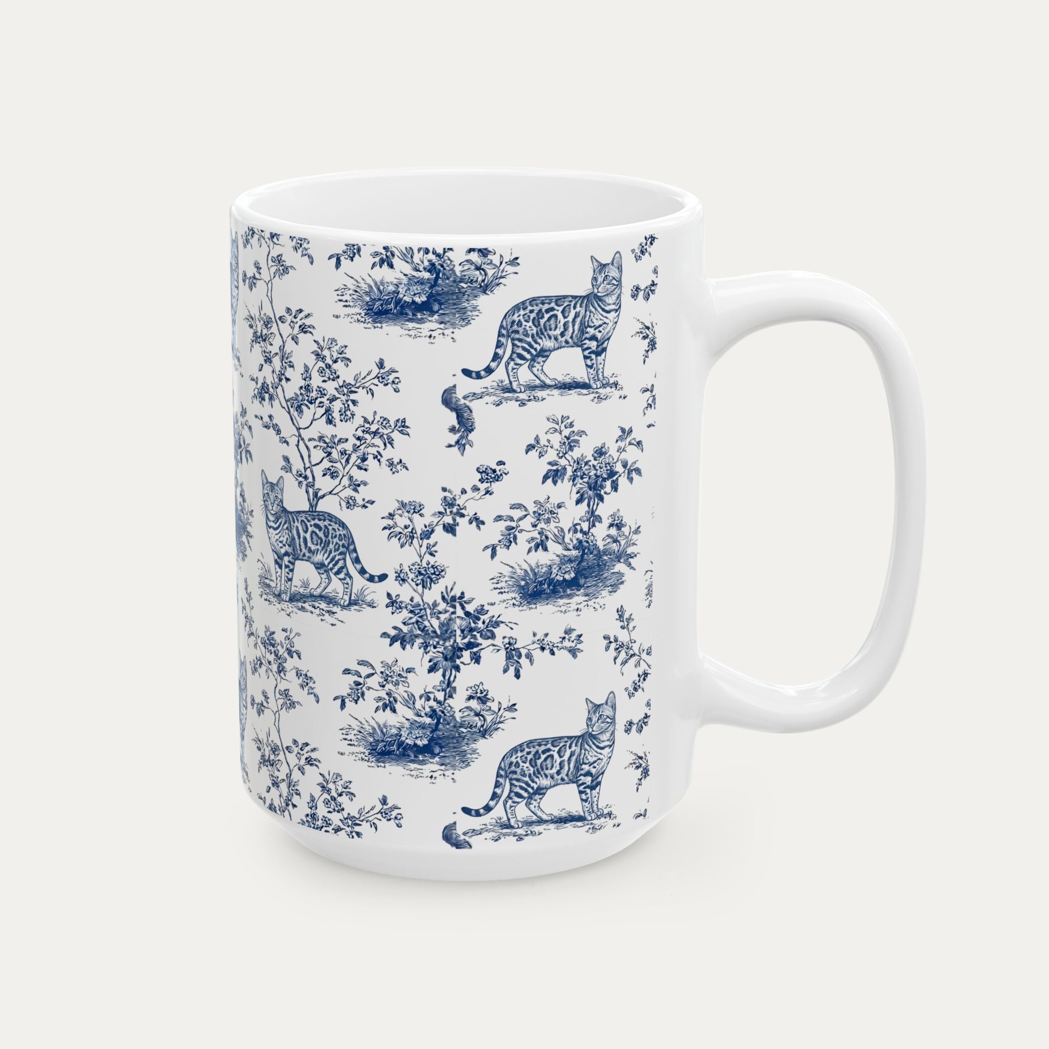 Bengal Cat Blue Toile Mug