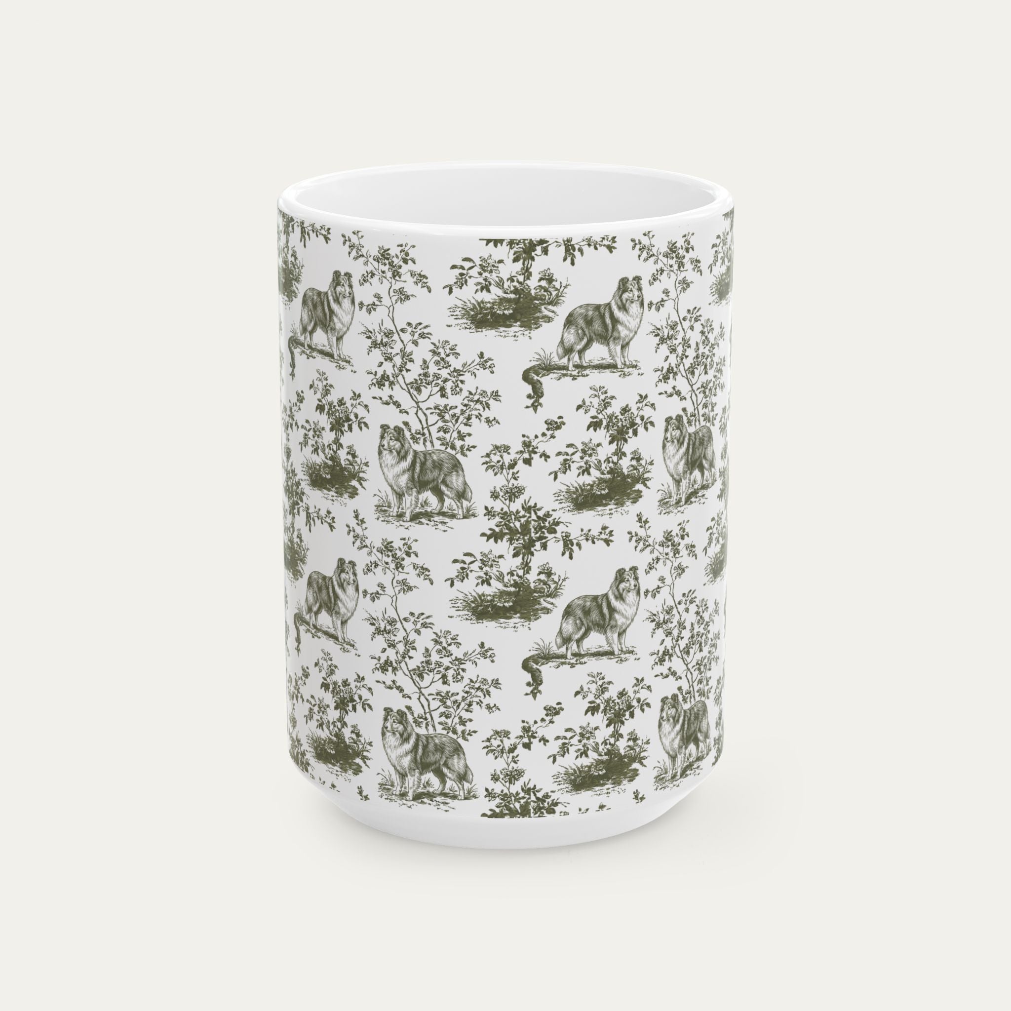Shetland Sheepdog Sage Green Toile Mug