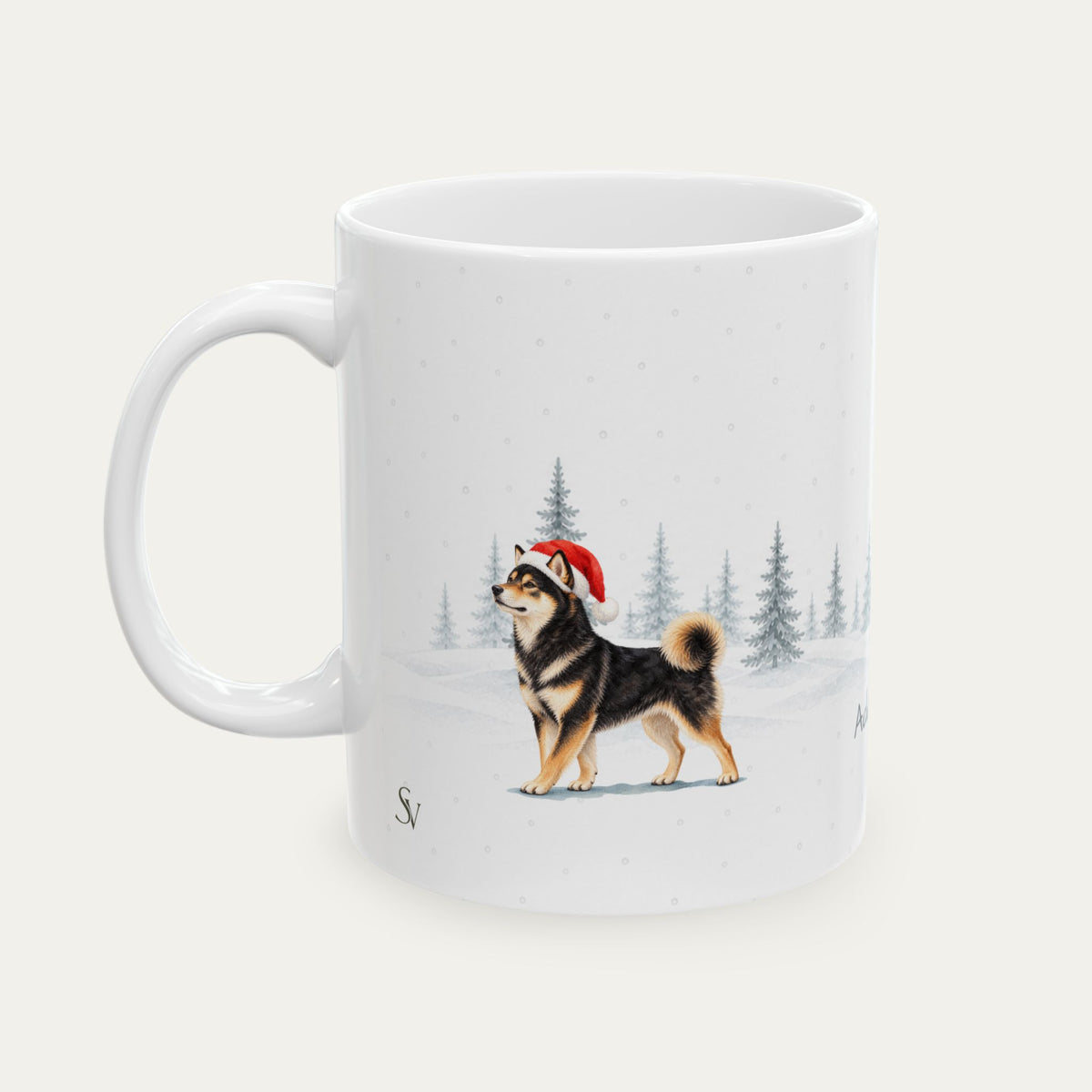 Custom Shiba Inu Black and Tan Christmas Santa Hat Mug