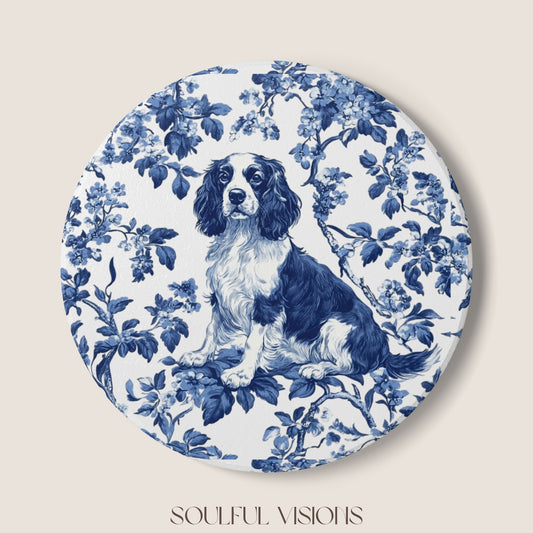 English Springer Spaniel Ceramic Coaster French Toile
