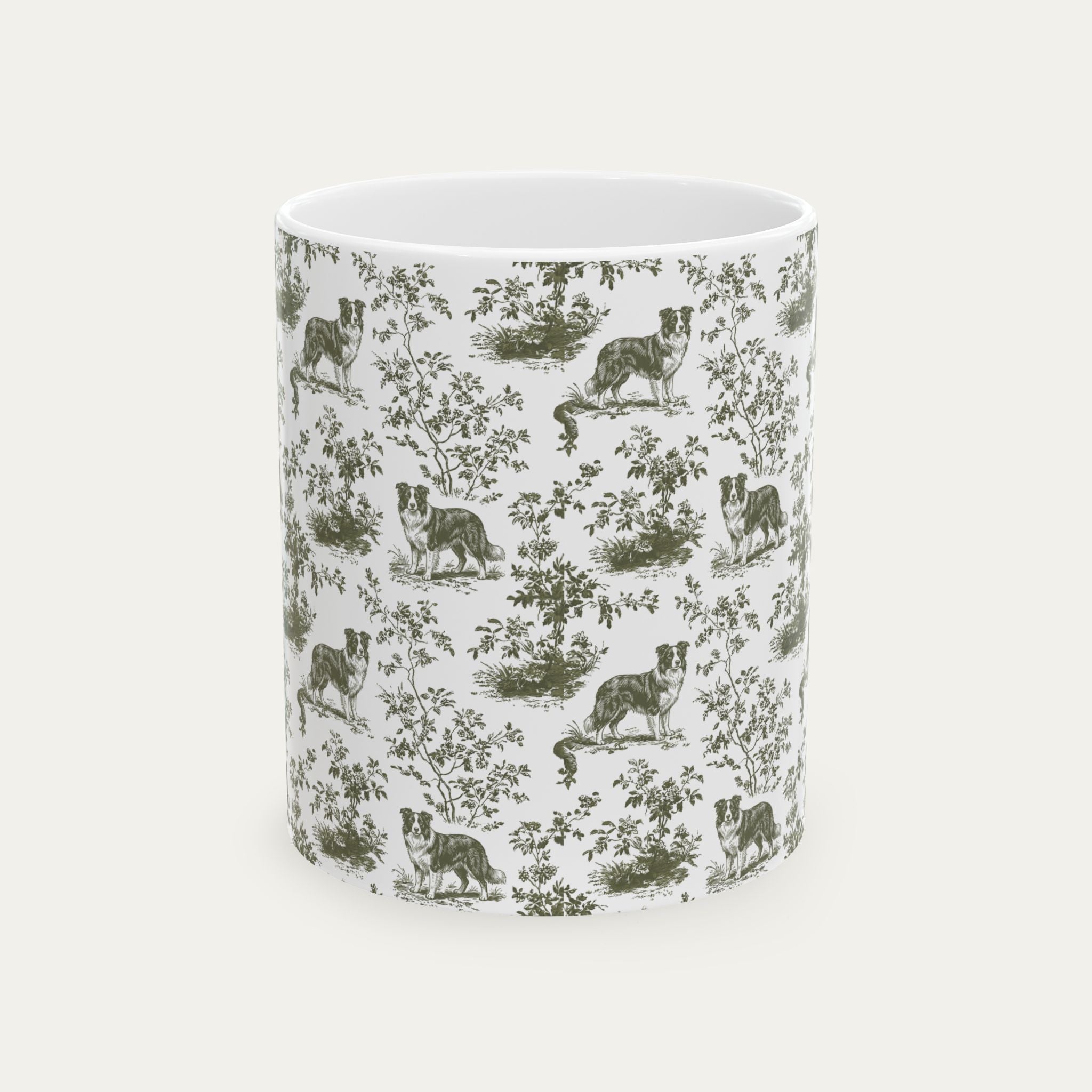 Border Collie Sage Green Toile Mug