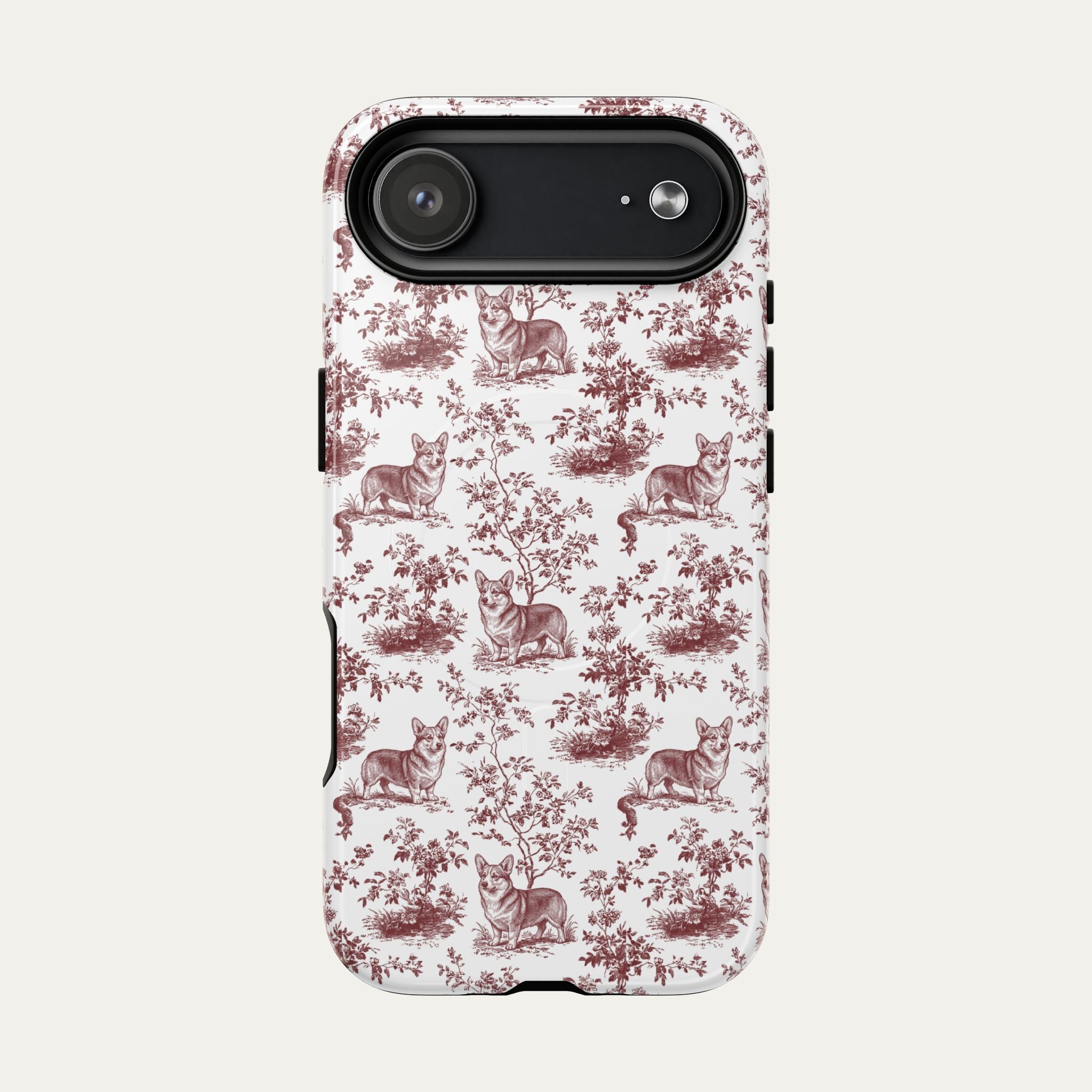 Corgi Burgundy Toile phone Case