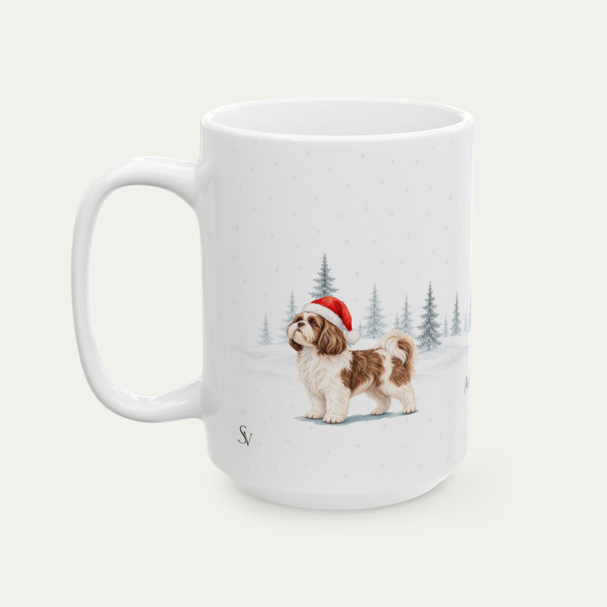 Custom Shih Tzu Liver and White Christmas Santa Hat Mug
