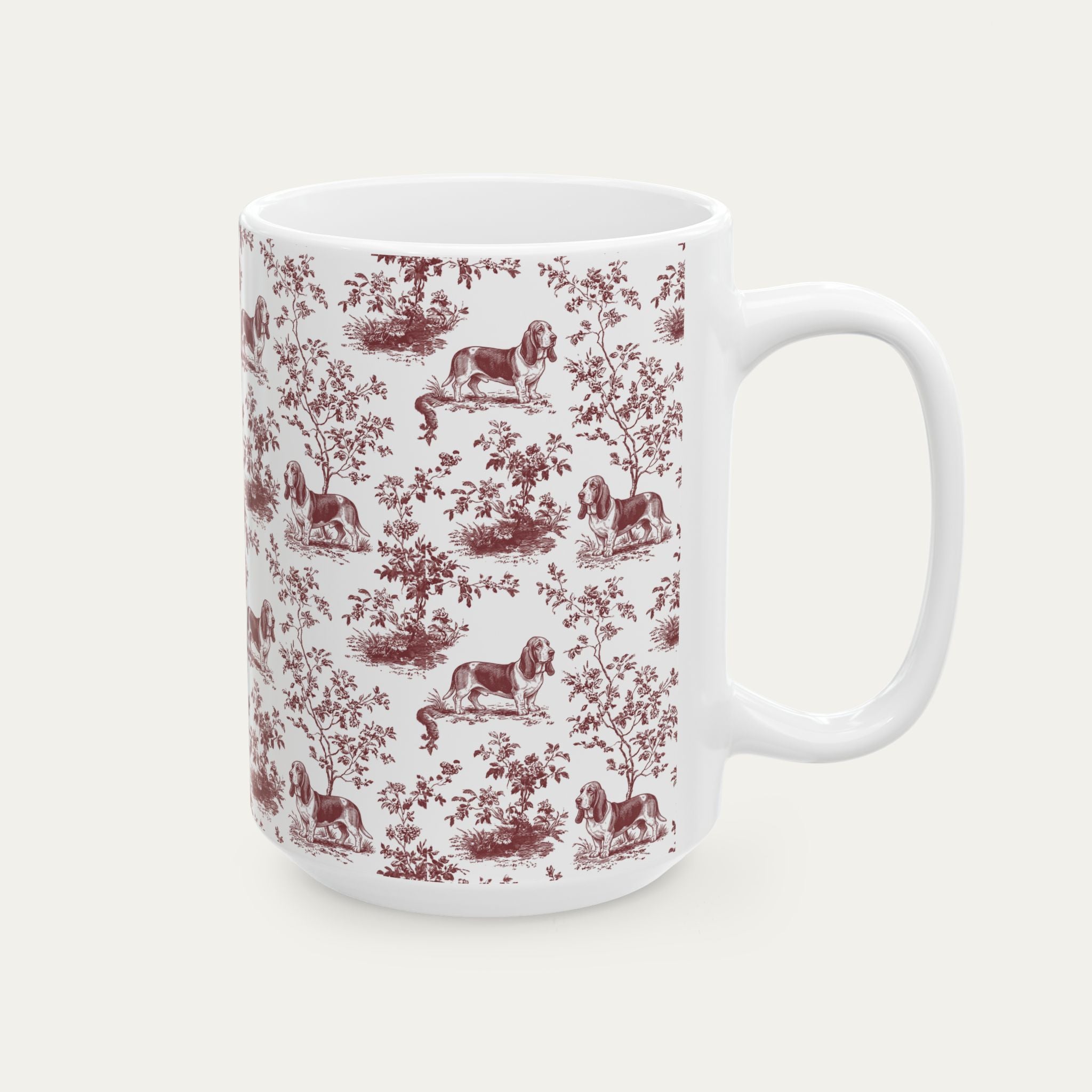 Basset Hound Burgundy Toile Mug