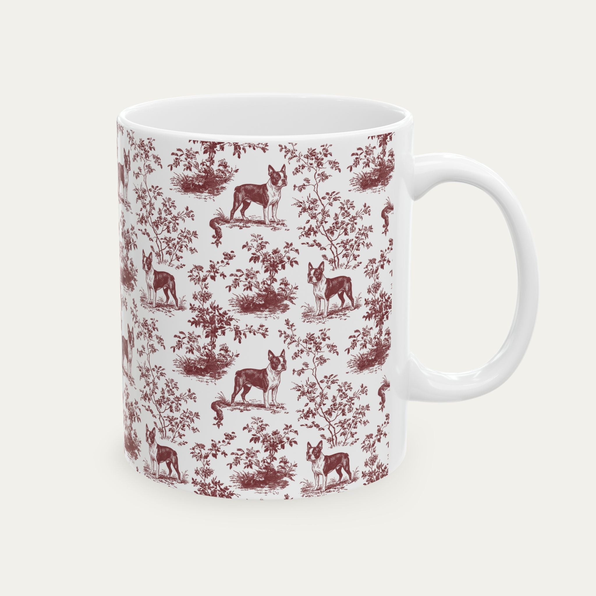 Boston Terrier Burgundy Toile Mug