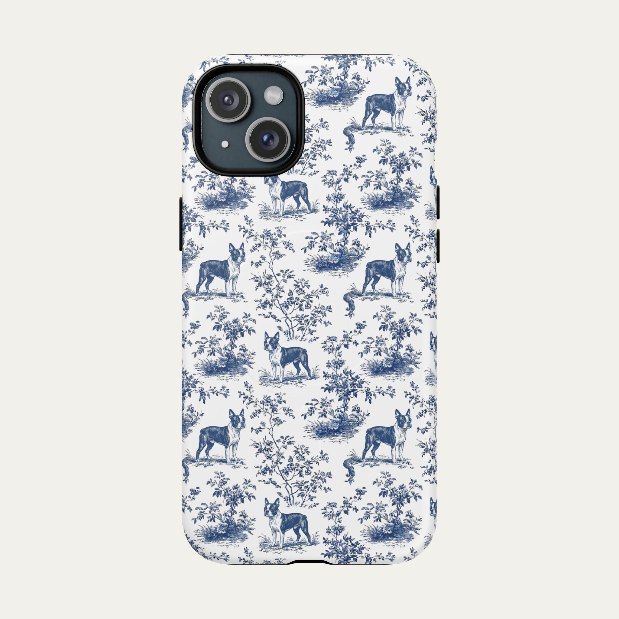 Boston Terrier Blue Toile Phone case