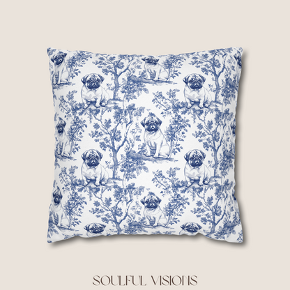 Pug Blue French Toile Pillow