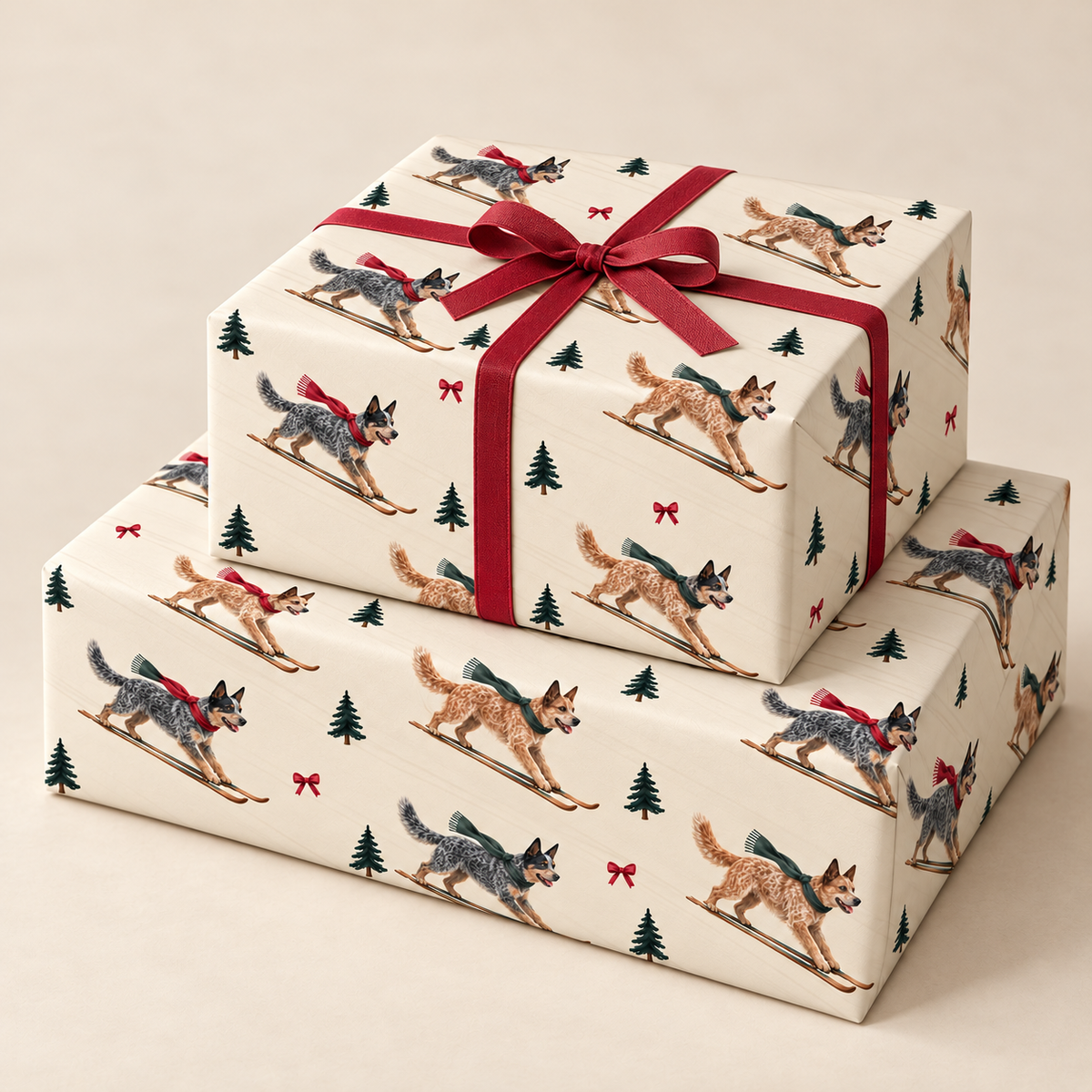 Australian Cattle Dog Christmas Skiing Wrapping Paper