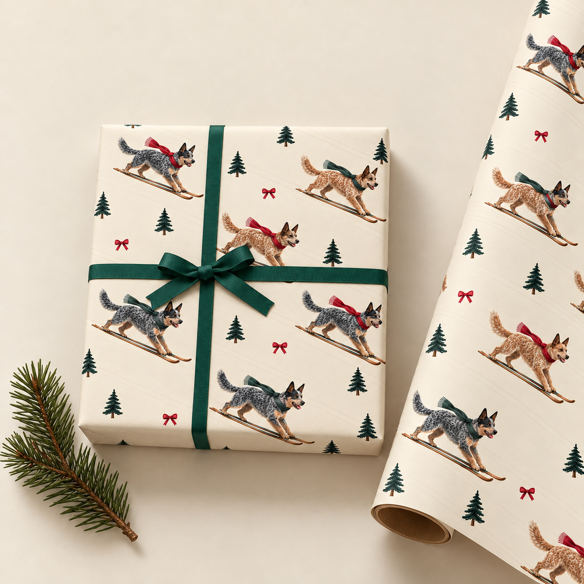 Australian Cattle Dog Christmas Skiing Wrapping Paper