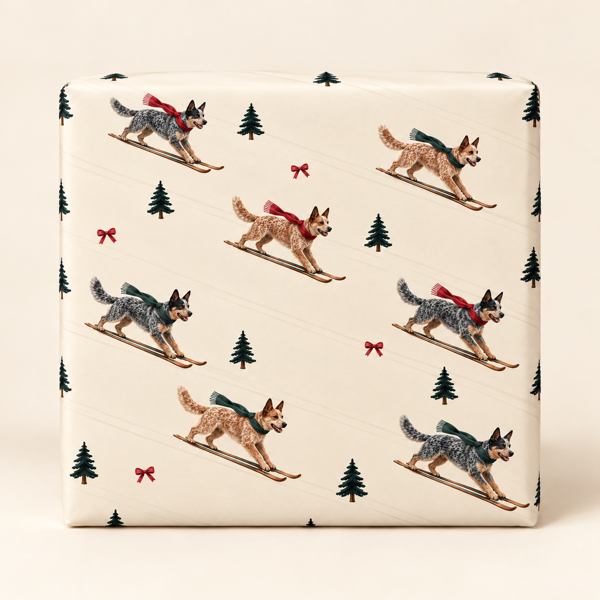 Australian Cattle Dog Christmas Skiing Wrapping Paper