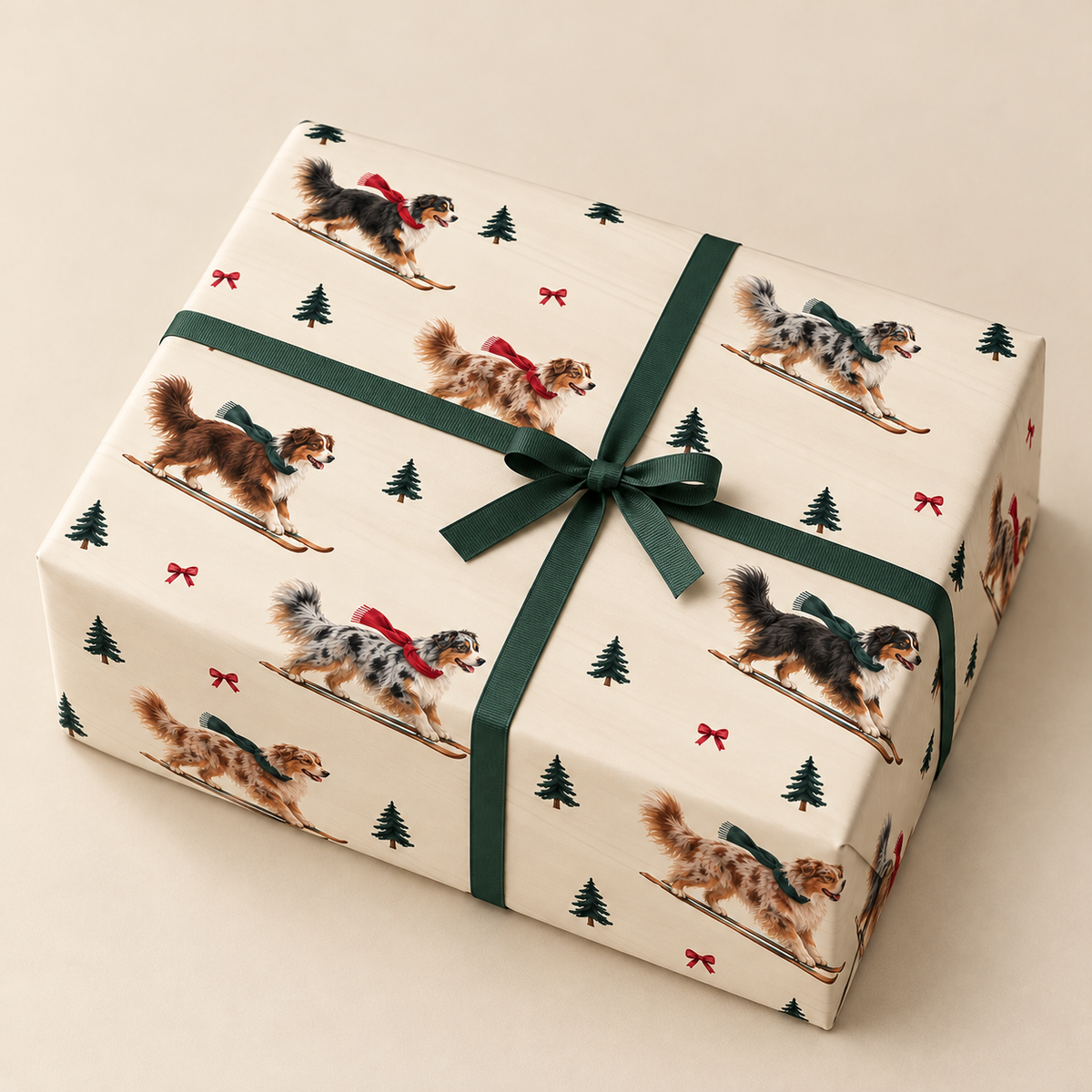 Australian Shepherd Christmas Skiing Wrapping Paper