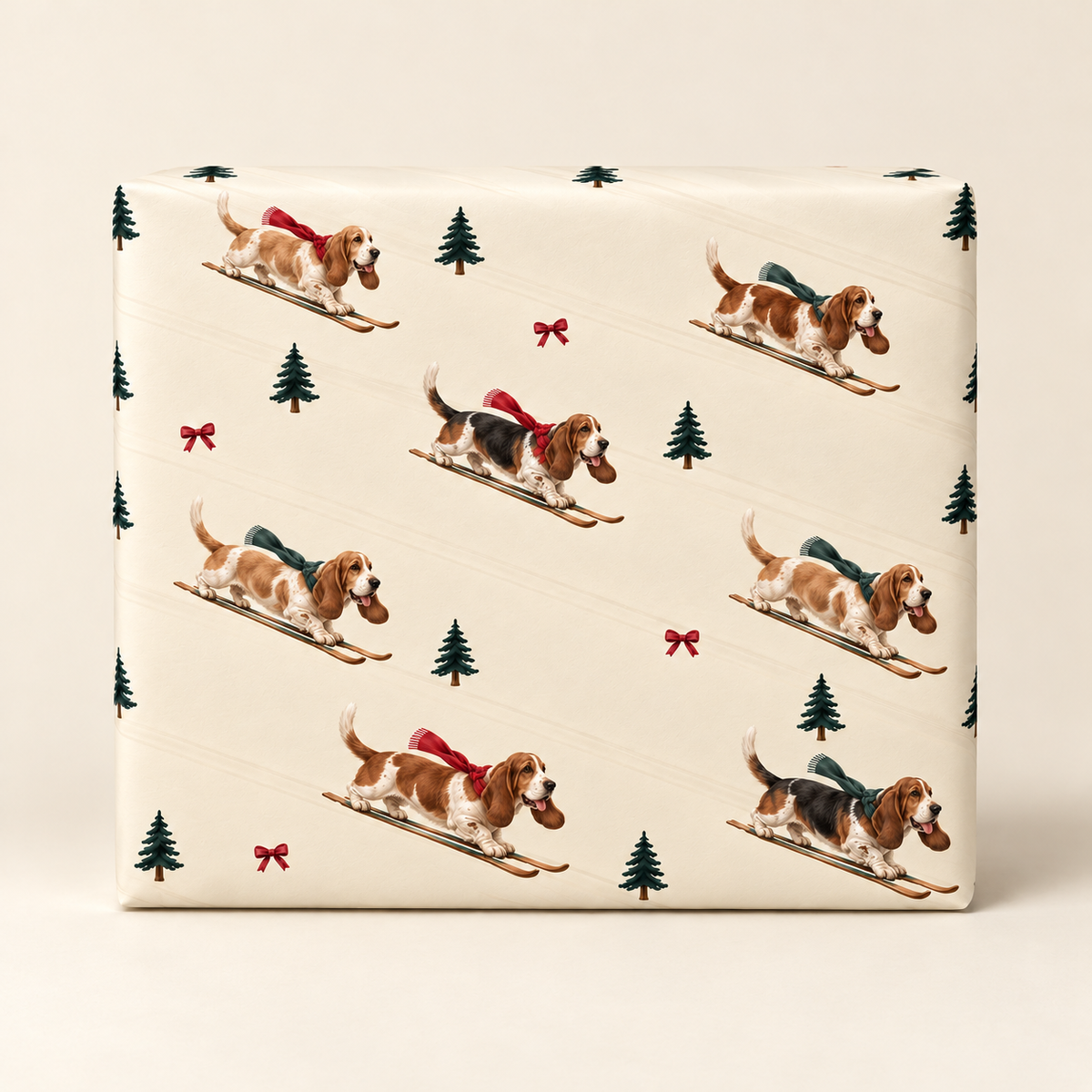 Basset Hound Christmas Skiing Wrapping Paper