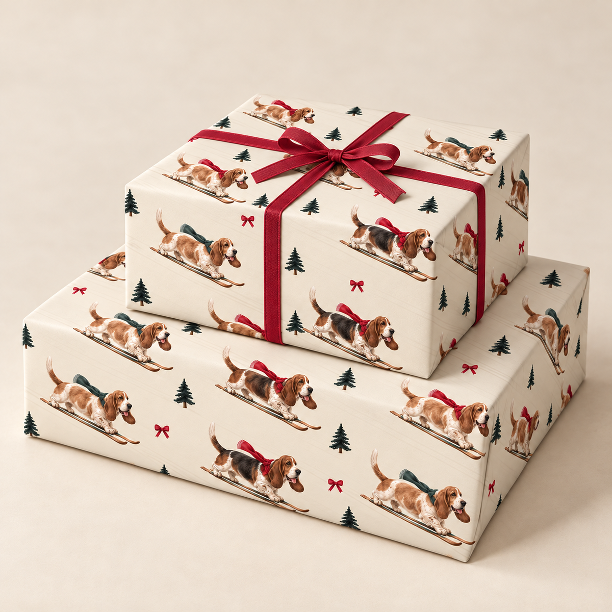 Basset Hound Christmas Skiing Wrapping Paper