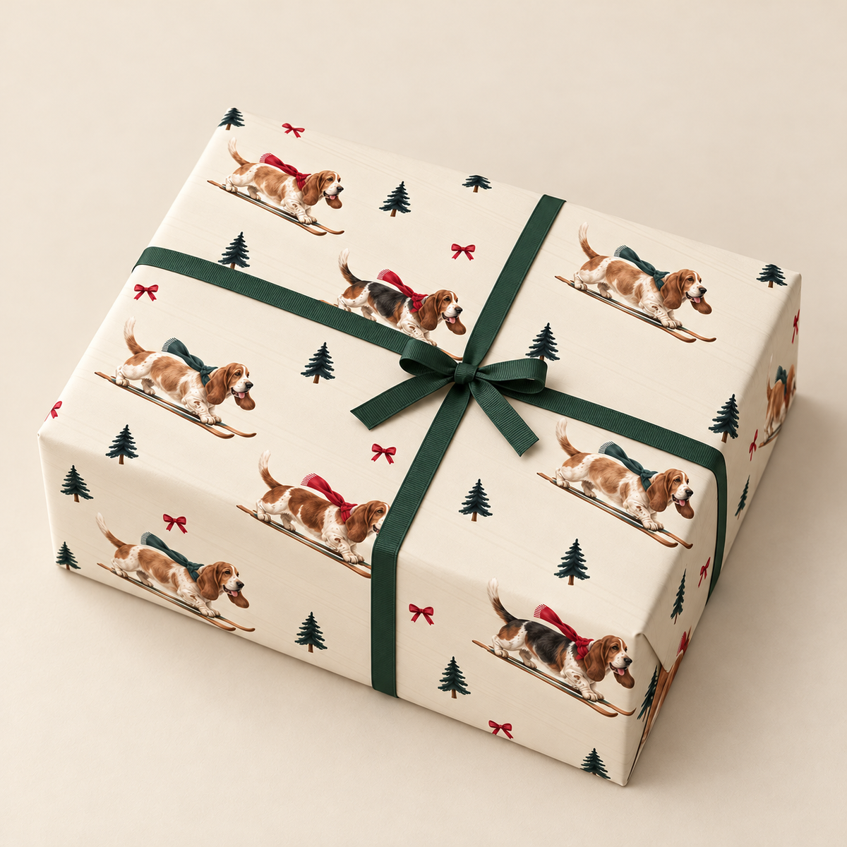 Basset Hound Christmas Skiing Wrapping Paper