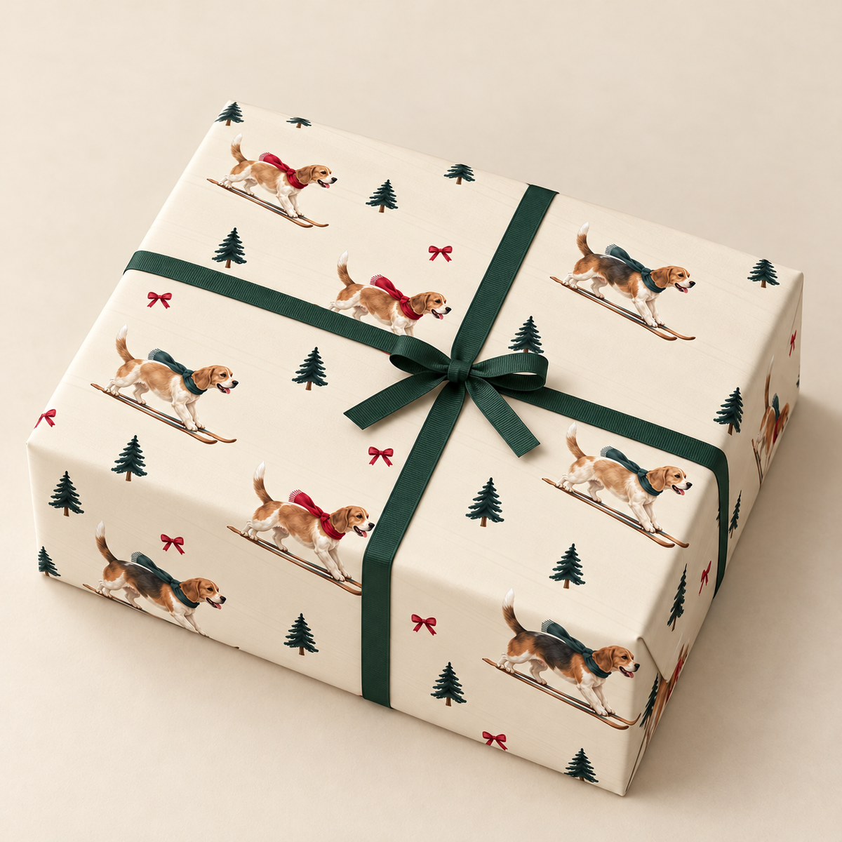 Beagle Christmas Skiing Wrapping Paper