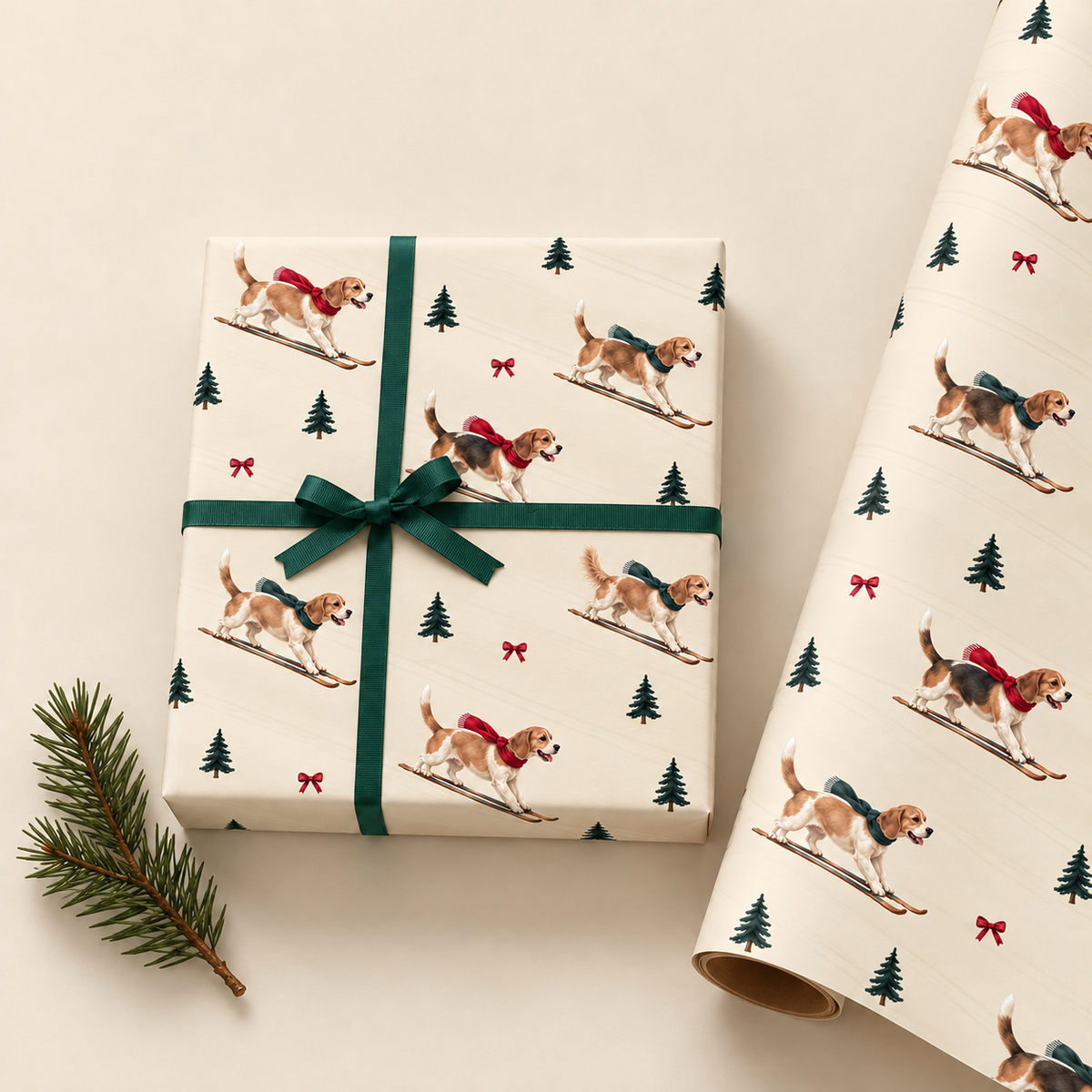 Beagle Christmas Skiing Wrapping Paper