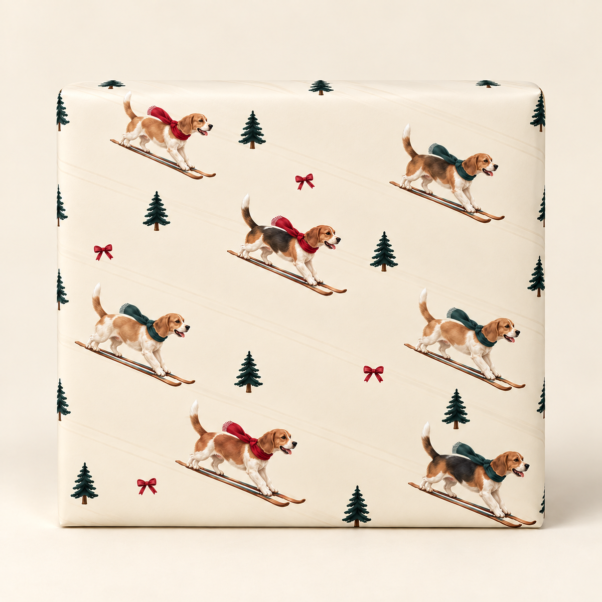 Beagle Christmas Skiing Wrapping Paper
