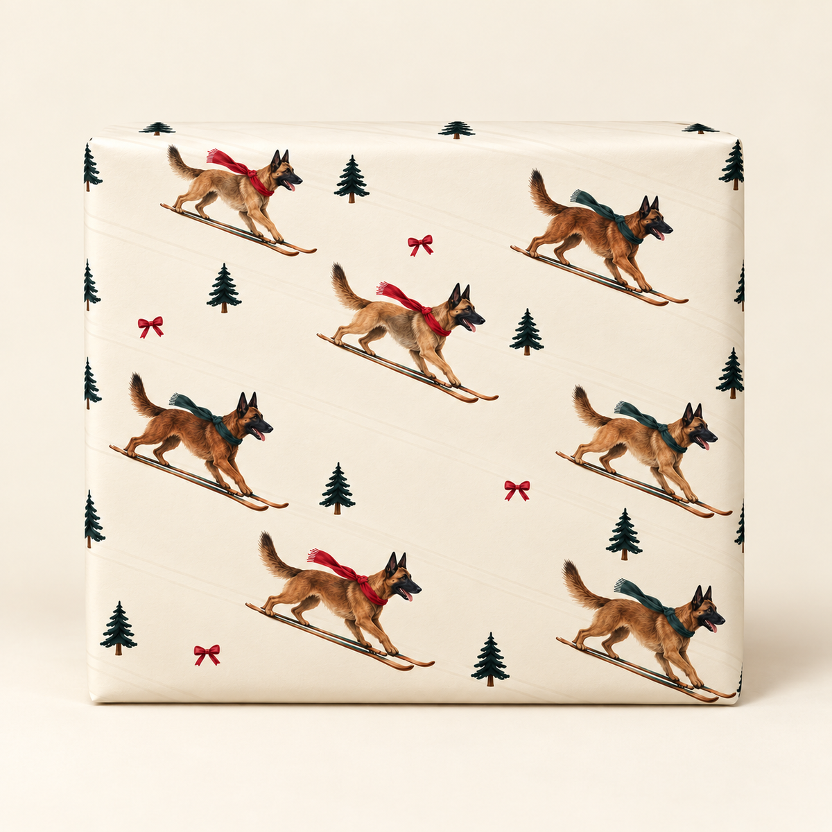 Belgian Malinois Christmas Skiing Wrapping Paper