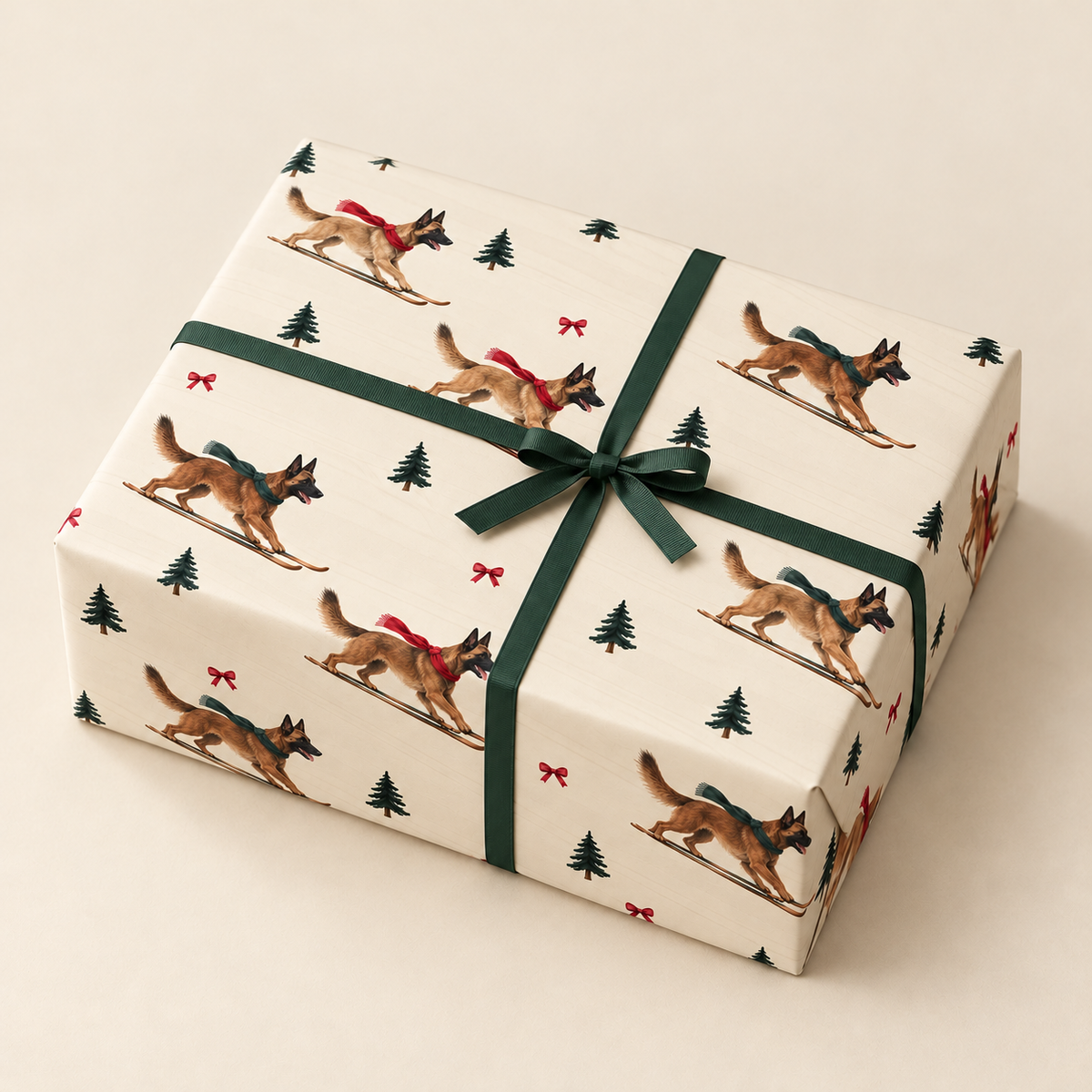 Belgian Malinois Christmas Skiing Wrapping Paper