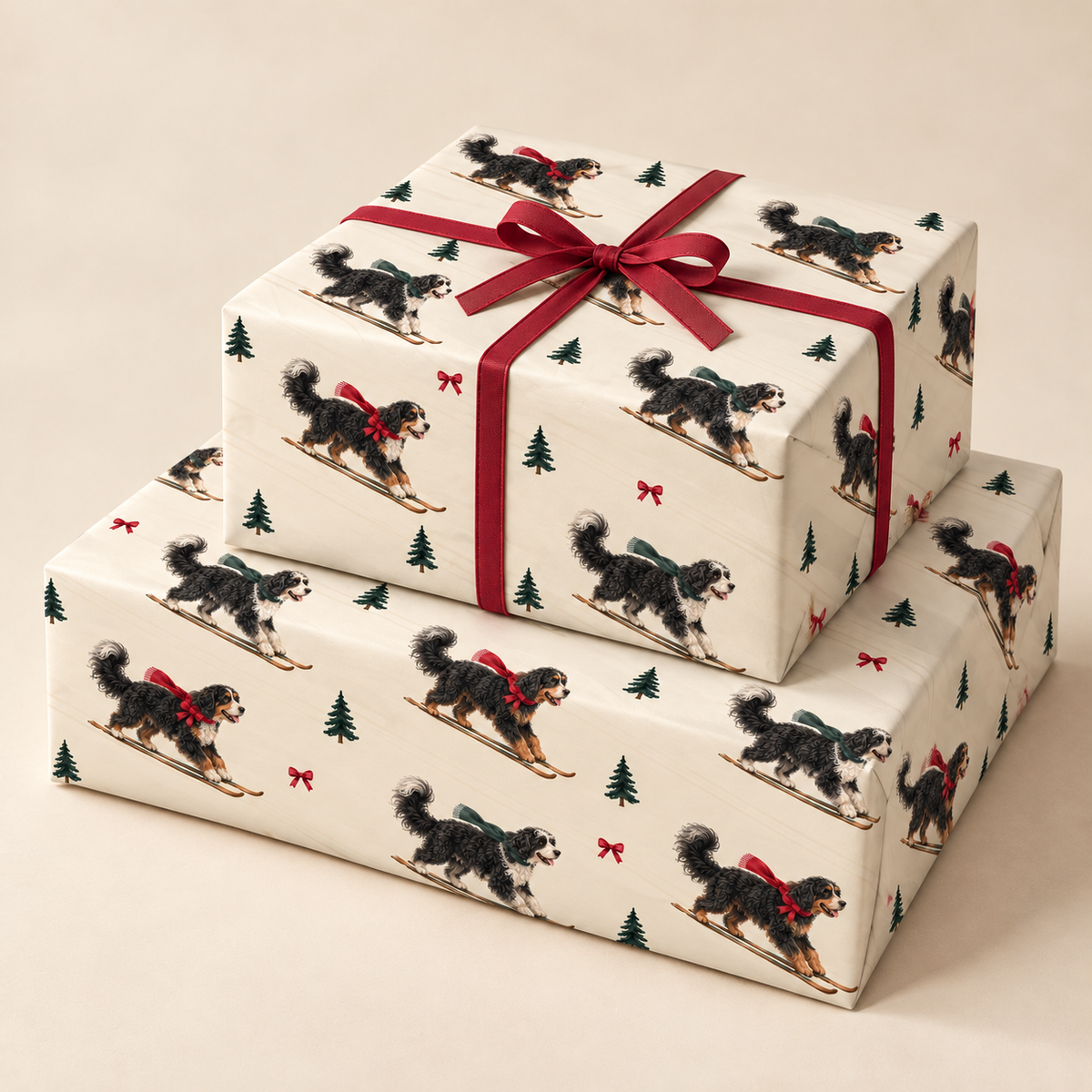 Bernedoodle Christmas Skiing Wrapping Paper