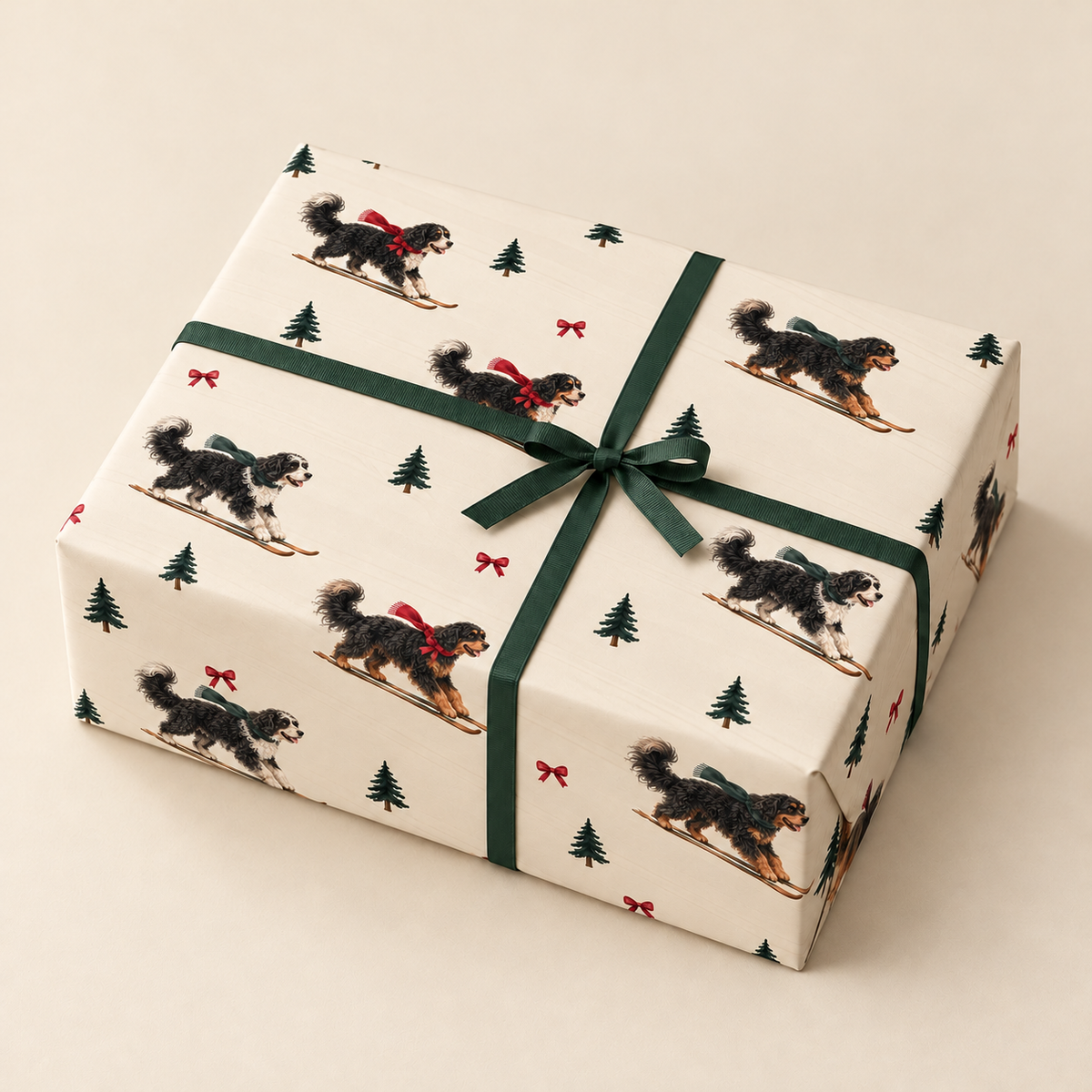 Bernedoodle Christmas Skiing Wrapping Paper