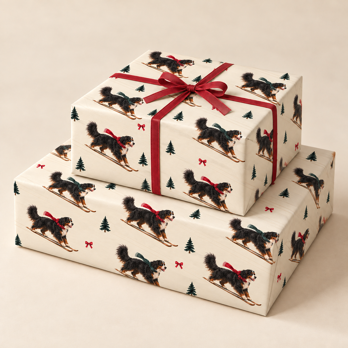 Bernese Mountain Dog Christmas Skiing Wrapping Paper
