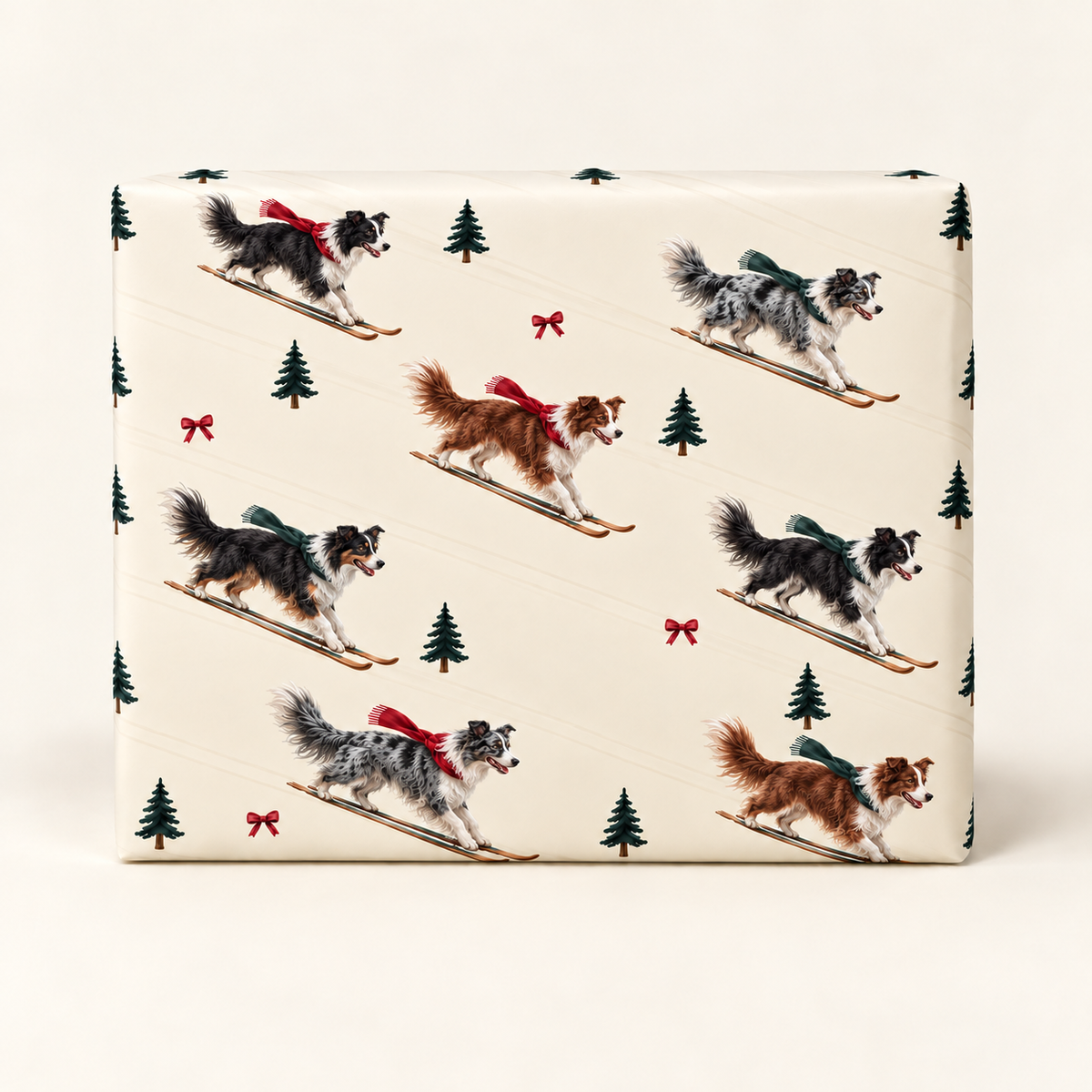 Border Collie Christmas Skiing Wrapping Paper