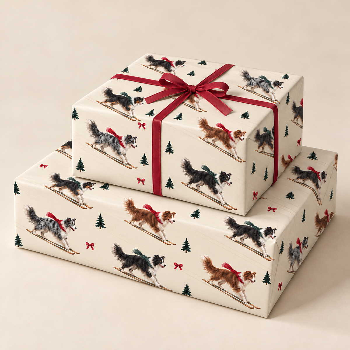 Border Collie Christmas Skiing Wrapping Paper