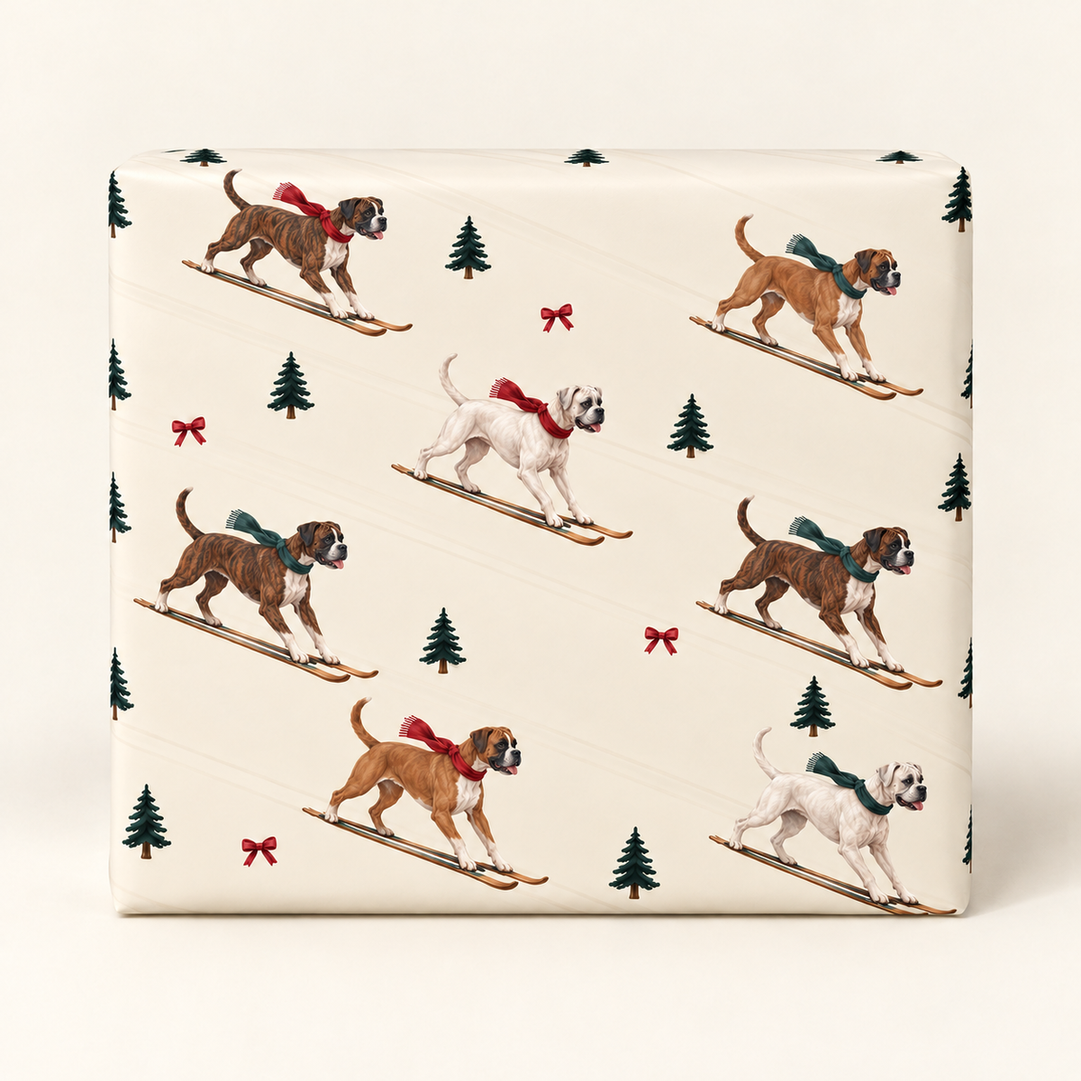 Boxer Christmas Skiing Wrapping Paper