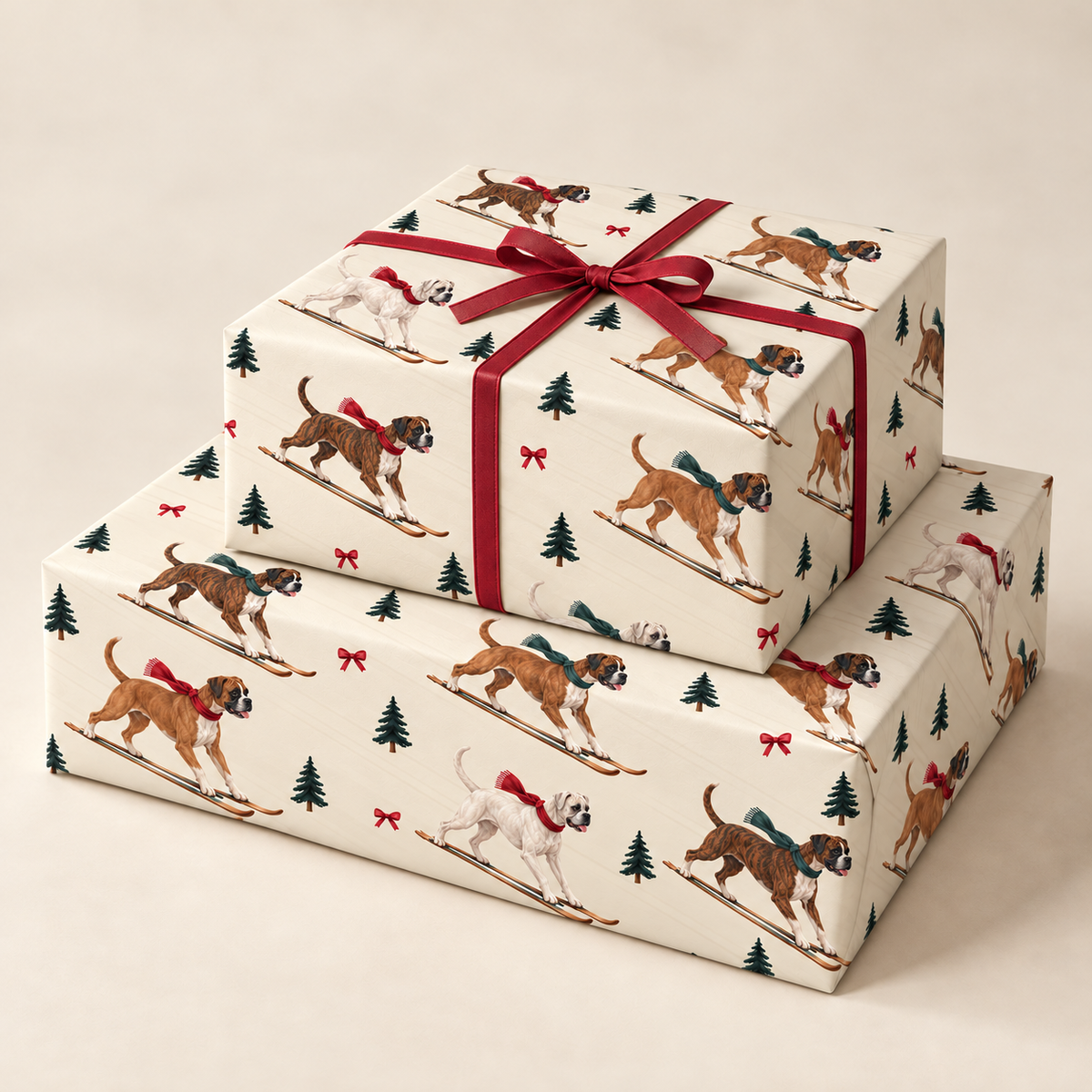 Boxer Christmas Skiing Wrapping Paper