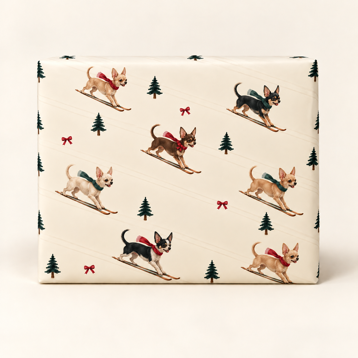 Chihuahua Christmas Skiing Wrapping Paper