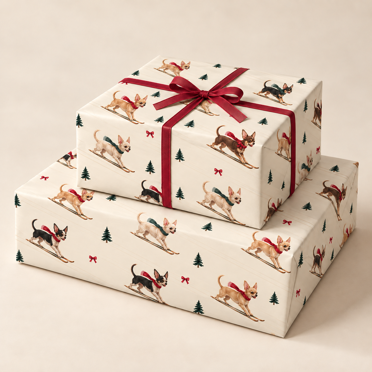 Chihuahua Christmas Skiing Wrapping Paper