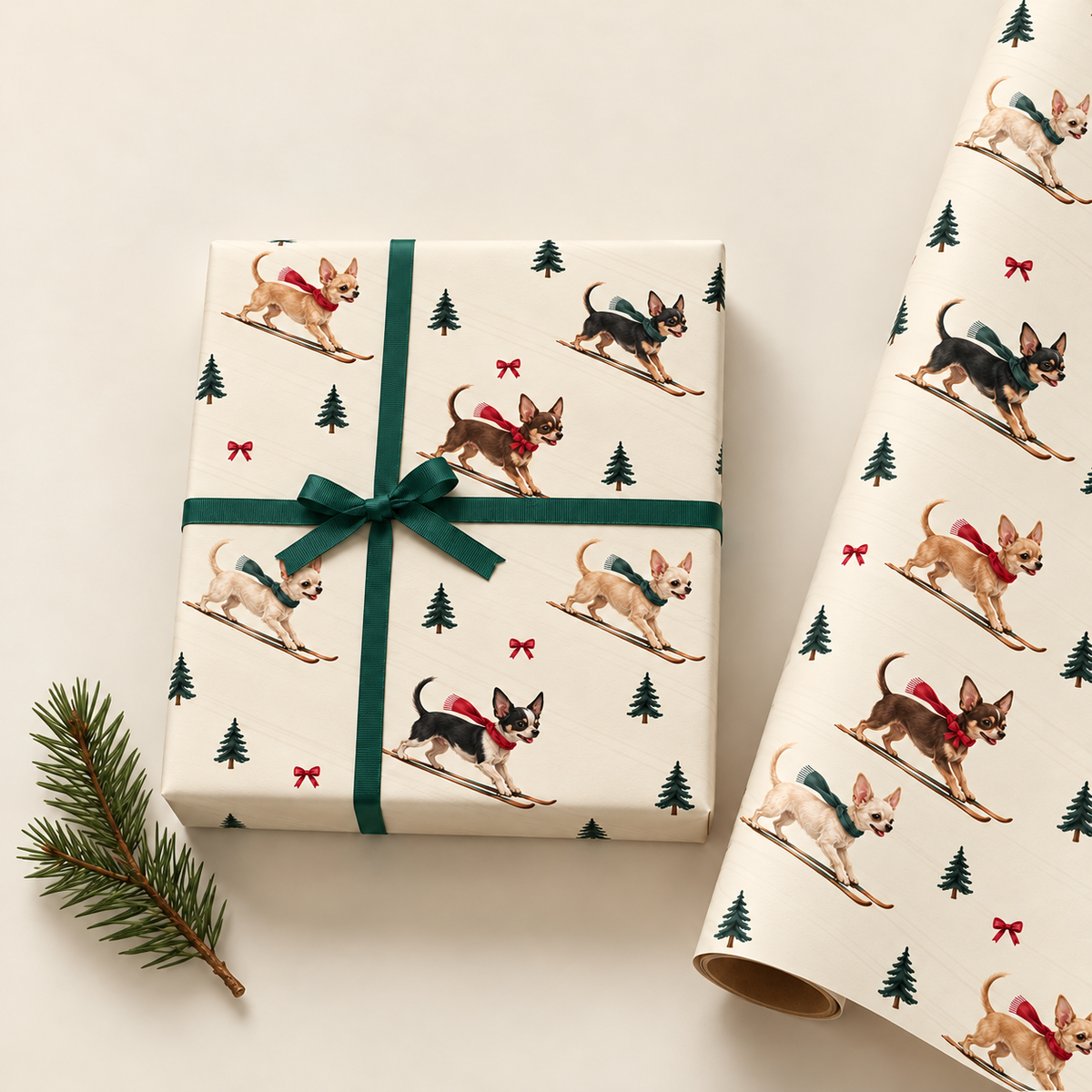 Chihuahua Christmas Skiing Wrapping Paper