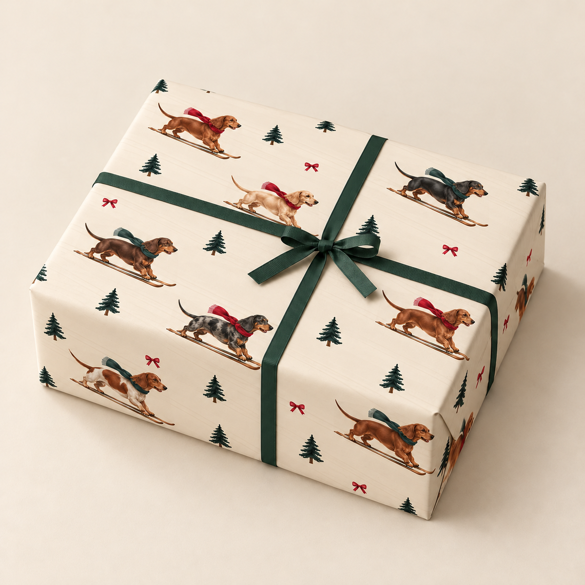Dachshund Christmas Skiing Wrapping Paper